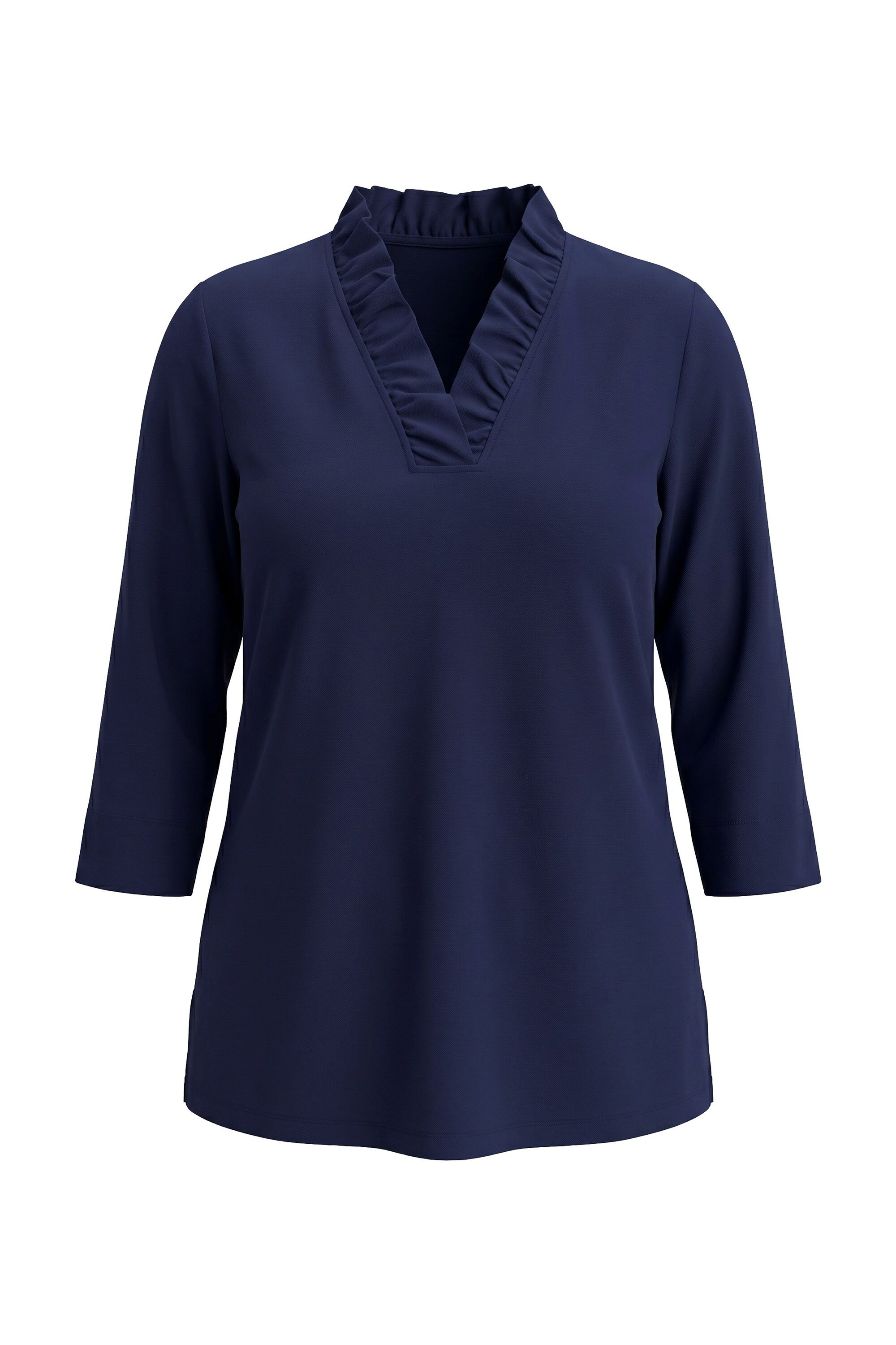 Ulla Popken T-Shirt Shirt Rüsche Classic V-Ausschnitt 3/4-Arm – Bild 2 von 4