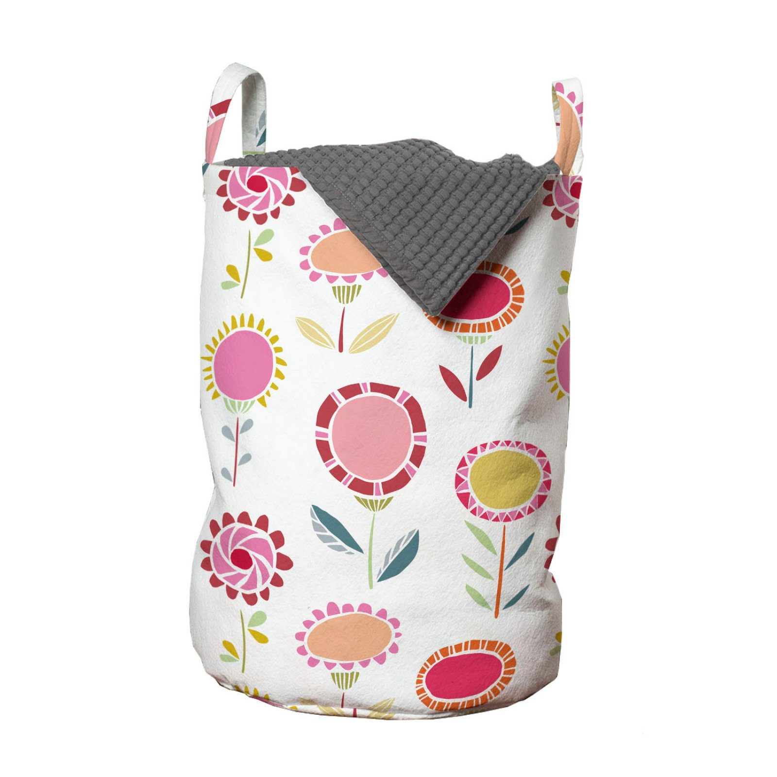 Abakuhaus Wäschesäckchen Wäschekorb mit Griffen Kordelzugverschluss für Waschsalons, Blumen Vibrierende und Doodle Stil