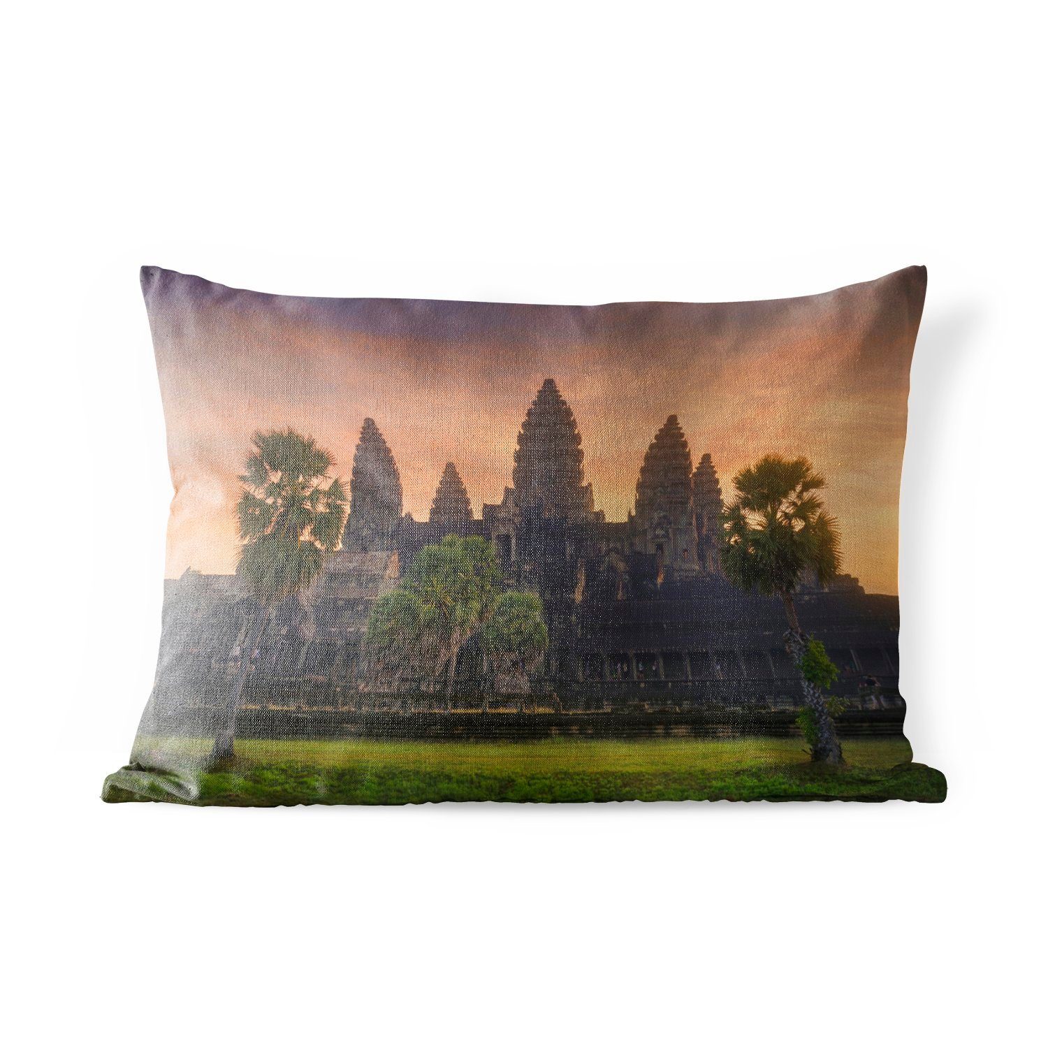 MuchoWow Dekokissen Sonnenaufgang am Tempel von Angkor Wat Kambodscha, Outdoor-Dekorationskissen, Polyester, Dekokissenbezug, Kissenhülle