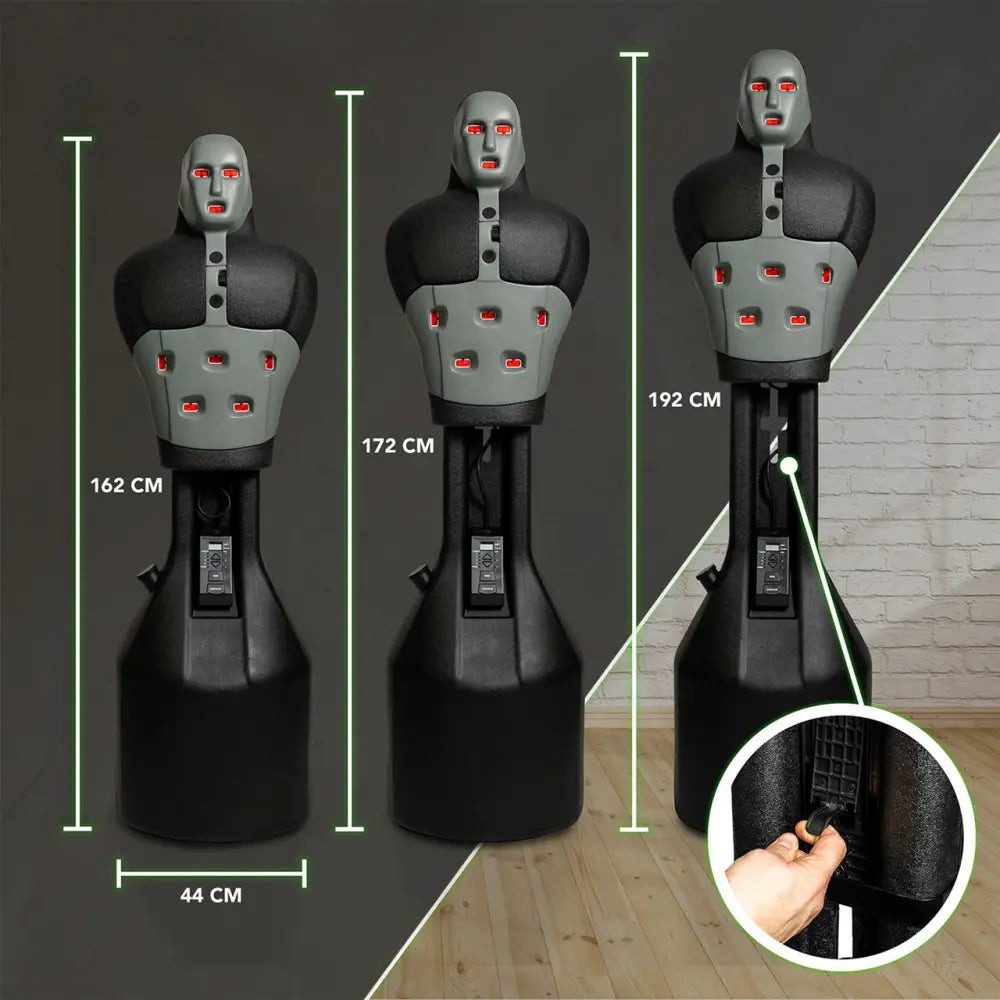 Sport-Knight® Boxdummy Box-Dummy DELUXE – Interaktiver, höhenverstellbarer Reaktionstrainer, Interaktives Training, höhenverstellbar, verschieden Trainingsmodi