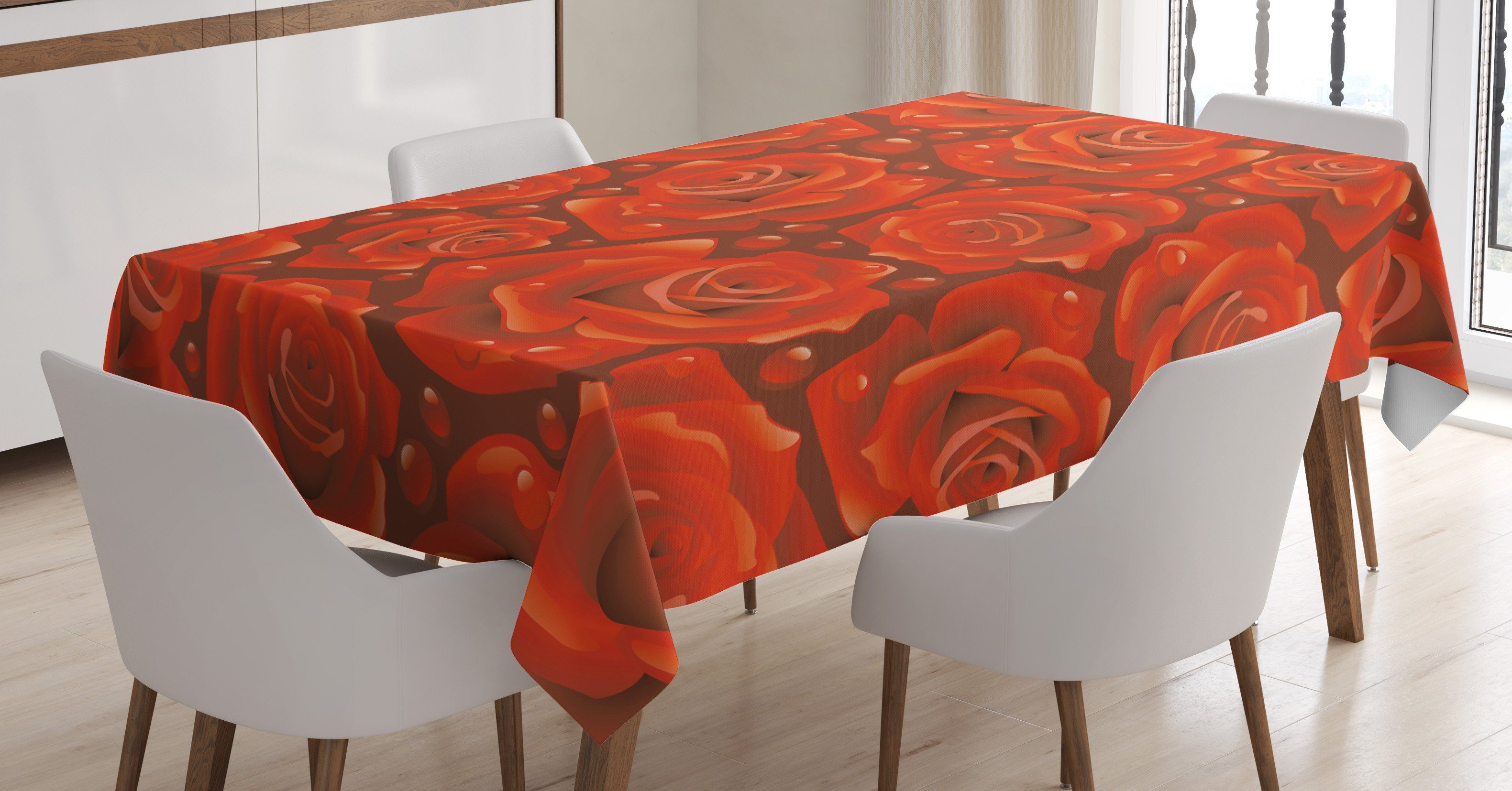 Abakuhaus Tischdecke Farbfest Waschbar Für den Außen Bereich geeignet Klare Farben, Rose Rote Rosen Wasser Regen-Tropfen