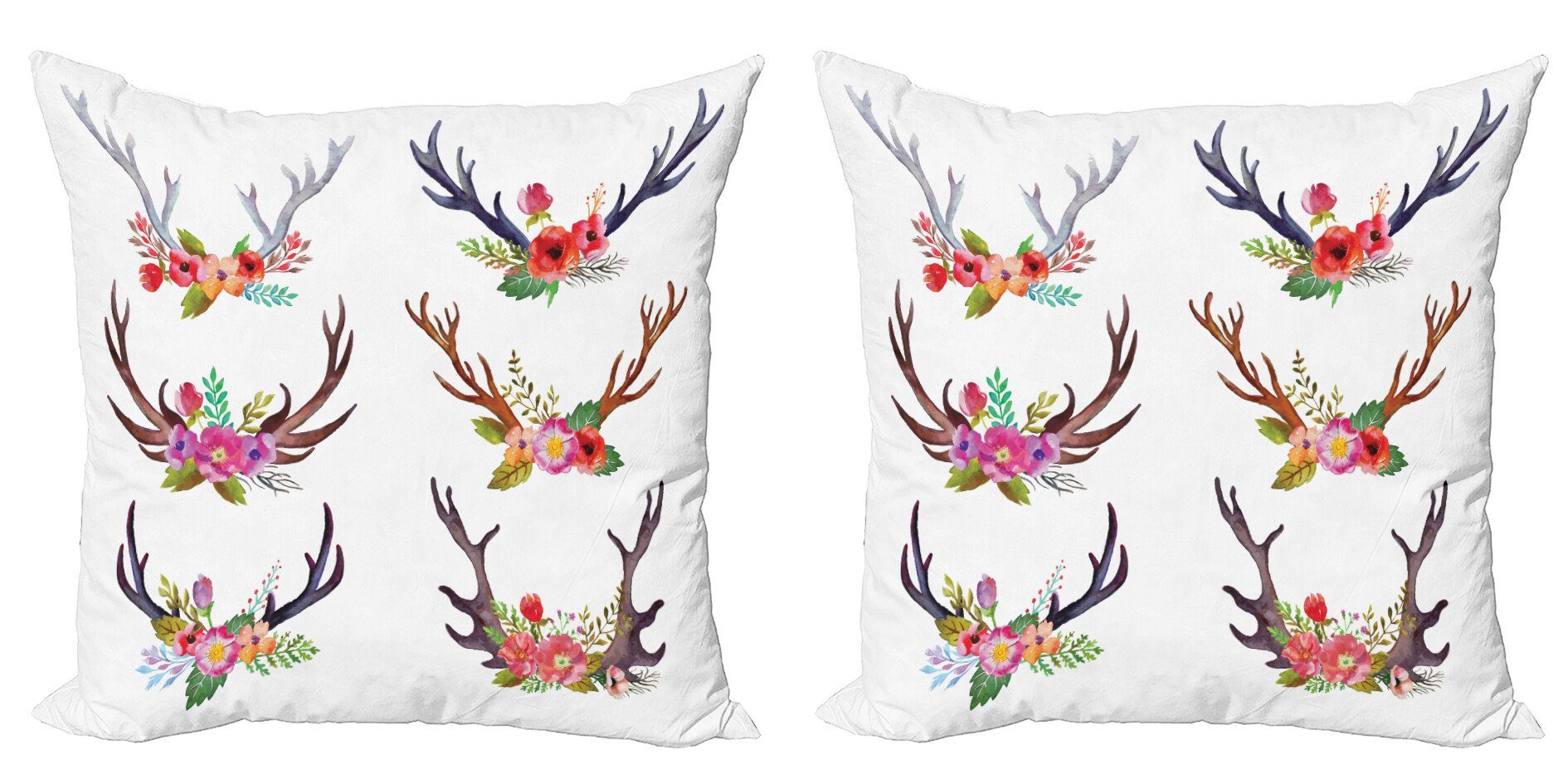 Abakuhaus Подушкиbezüge Modern Accent Doppelseitiger Digitaldruck, (2 Stück), Geweih Blumenstrauß Tier Blumen