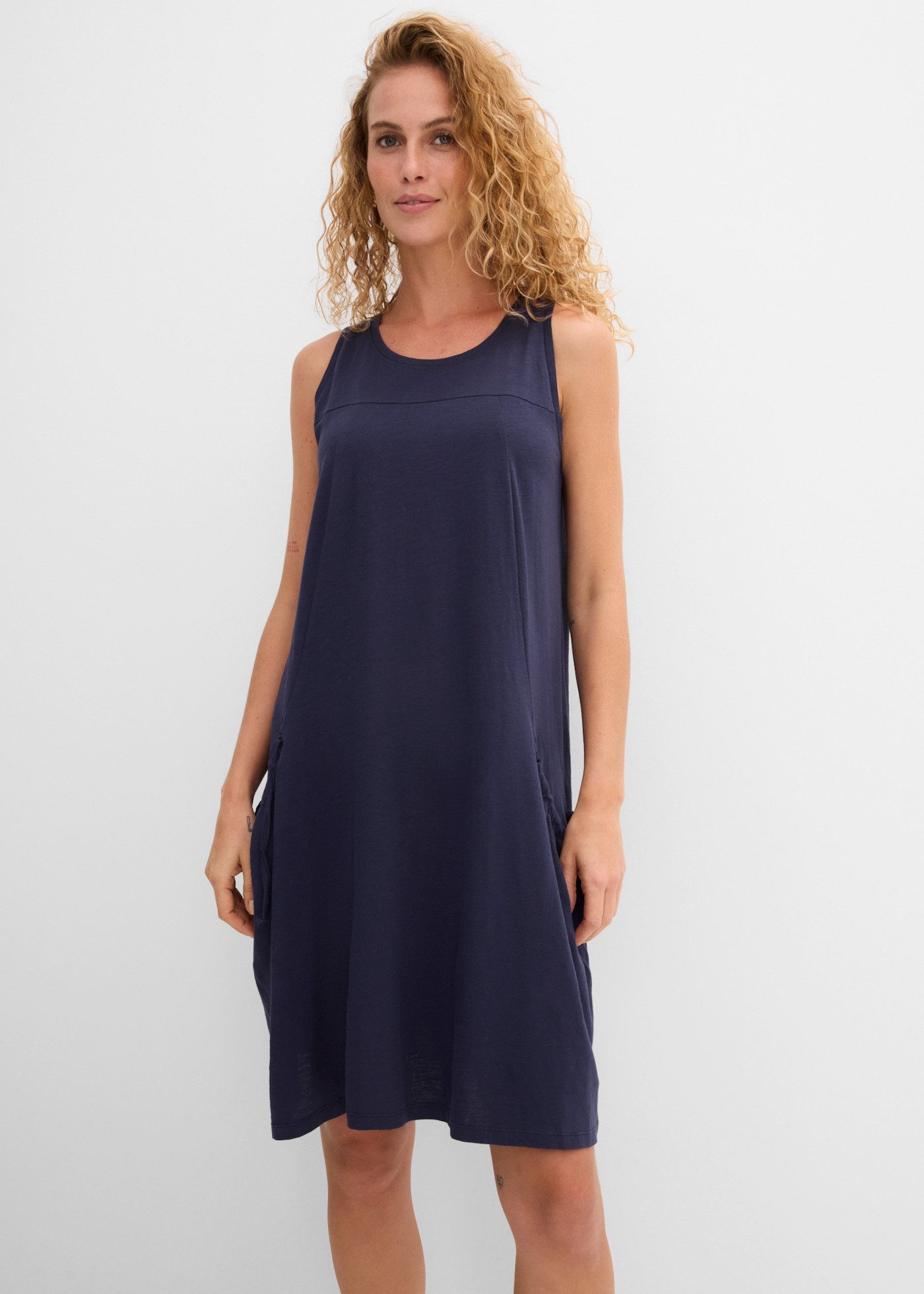 bonprix Jerseykleid für den Alltag, ärmellos, aus Baumwolle, in A-Linie, mit Taschen
