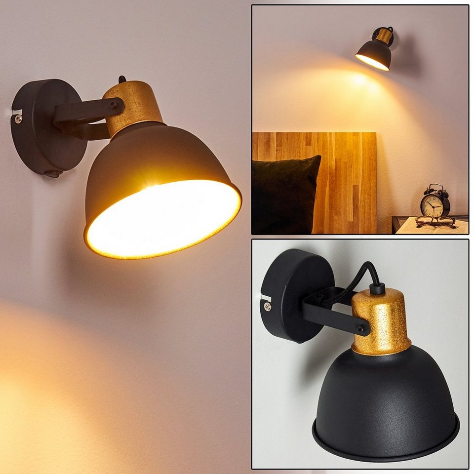 hofstein Wandleuchte »Ardore« verstellbare Wandlampe aus Metall in  Schwarz/Gold, ohne Leuchtmittel, 1xE14, Wandspot im Retro/Vintage Design m.  An-/Ausschalter am Gehäuse