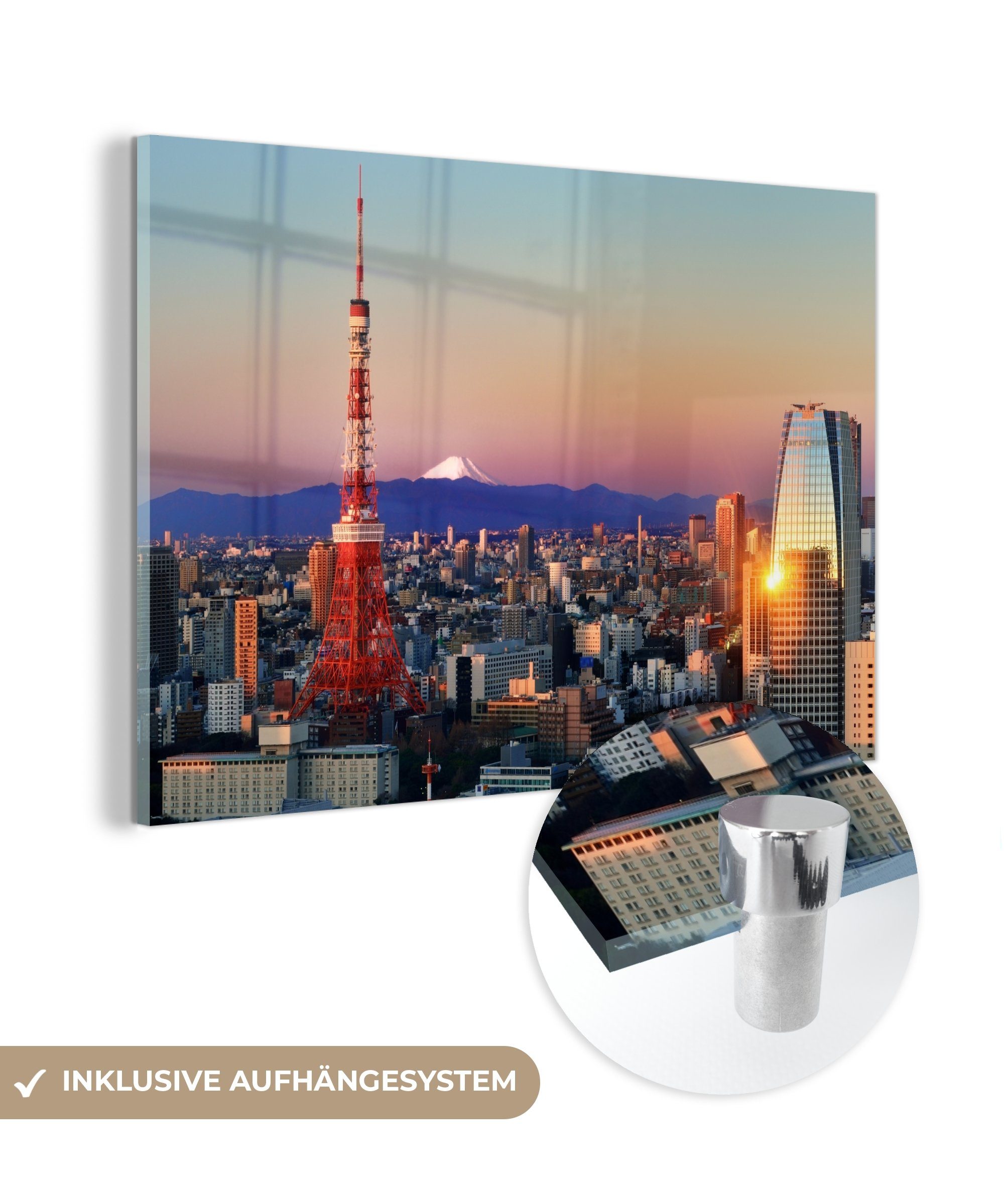 MuchoWow Acrylglasbild Acrylglasbilder (1 Sonnenuntergang, bei Türme Wohnzimmer Schlafzimmer St), Tokioter &