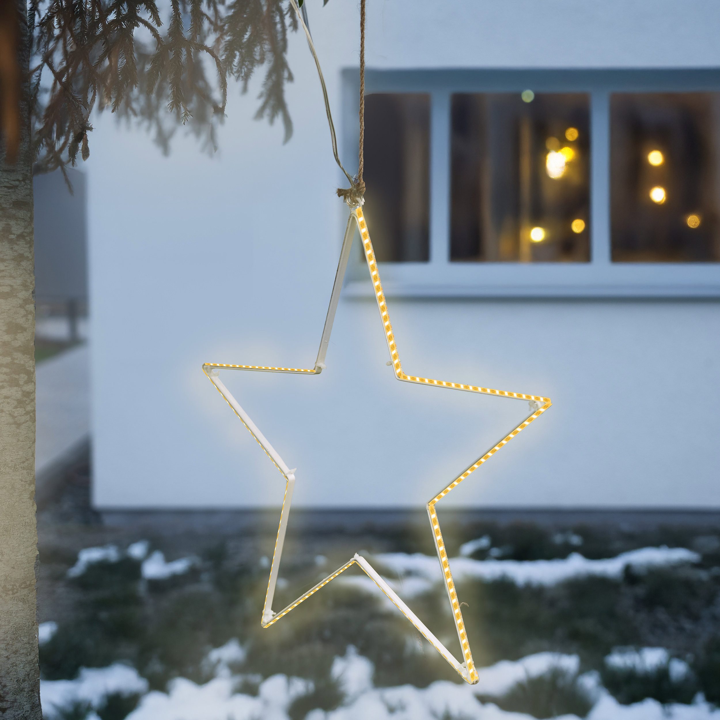 esotec LED-Hängeleuchte Solar Leuchtstern Ø40cm 180LEDs warmweiß Metall Weihnachtsdeko 103414, LED fest integriert