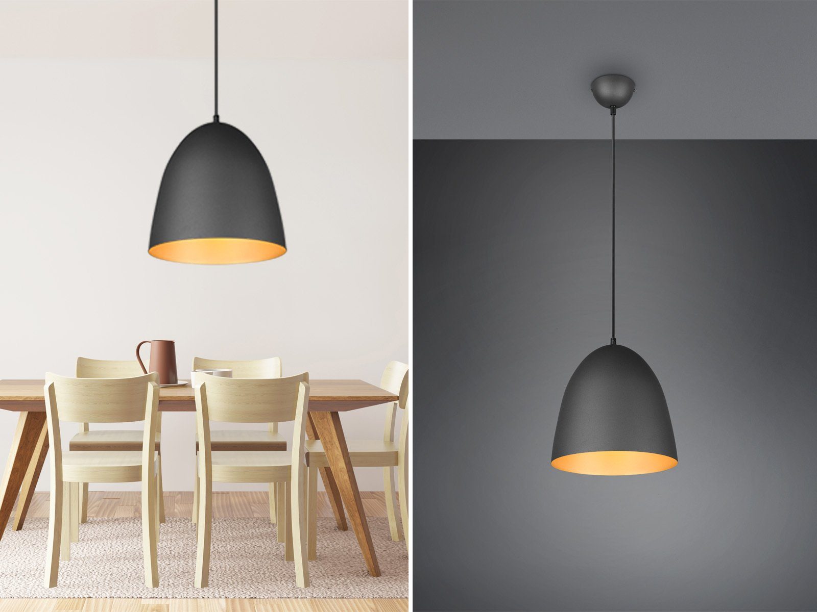 meineWunschleuchte LED Pendelleuchte, Dimmfunktion, LED wechselbar, warmweiß, Lampe übern Esstisch einflammig Kücheninsel hängend Schwarz Gold Ø25cm Schwarz-Gold