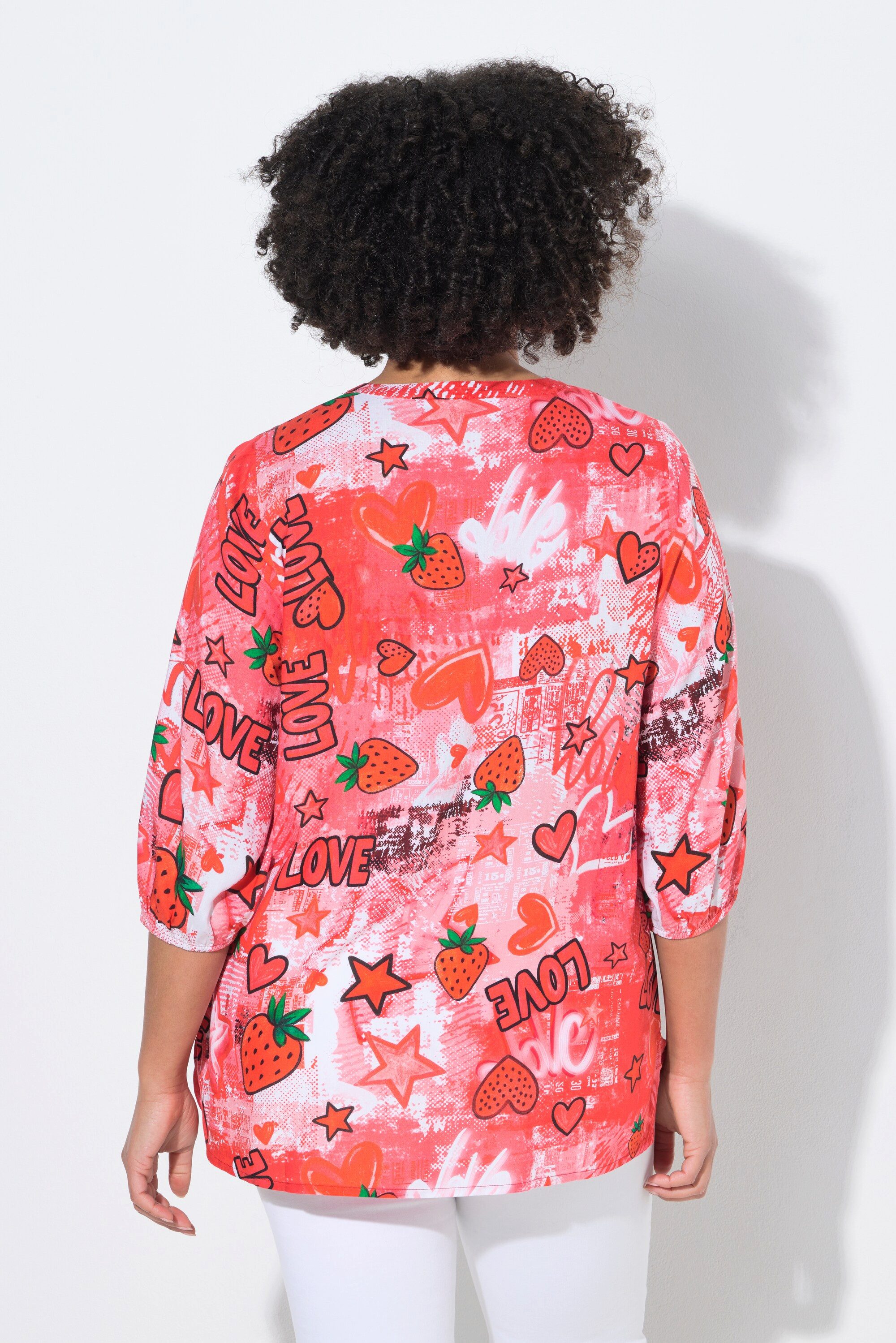 Angel of Style Longbluse Bluse A-Linie Erdbeeren und Herzen 3/4-Ärmel