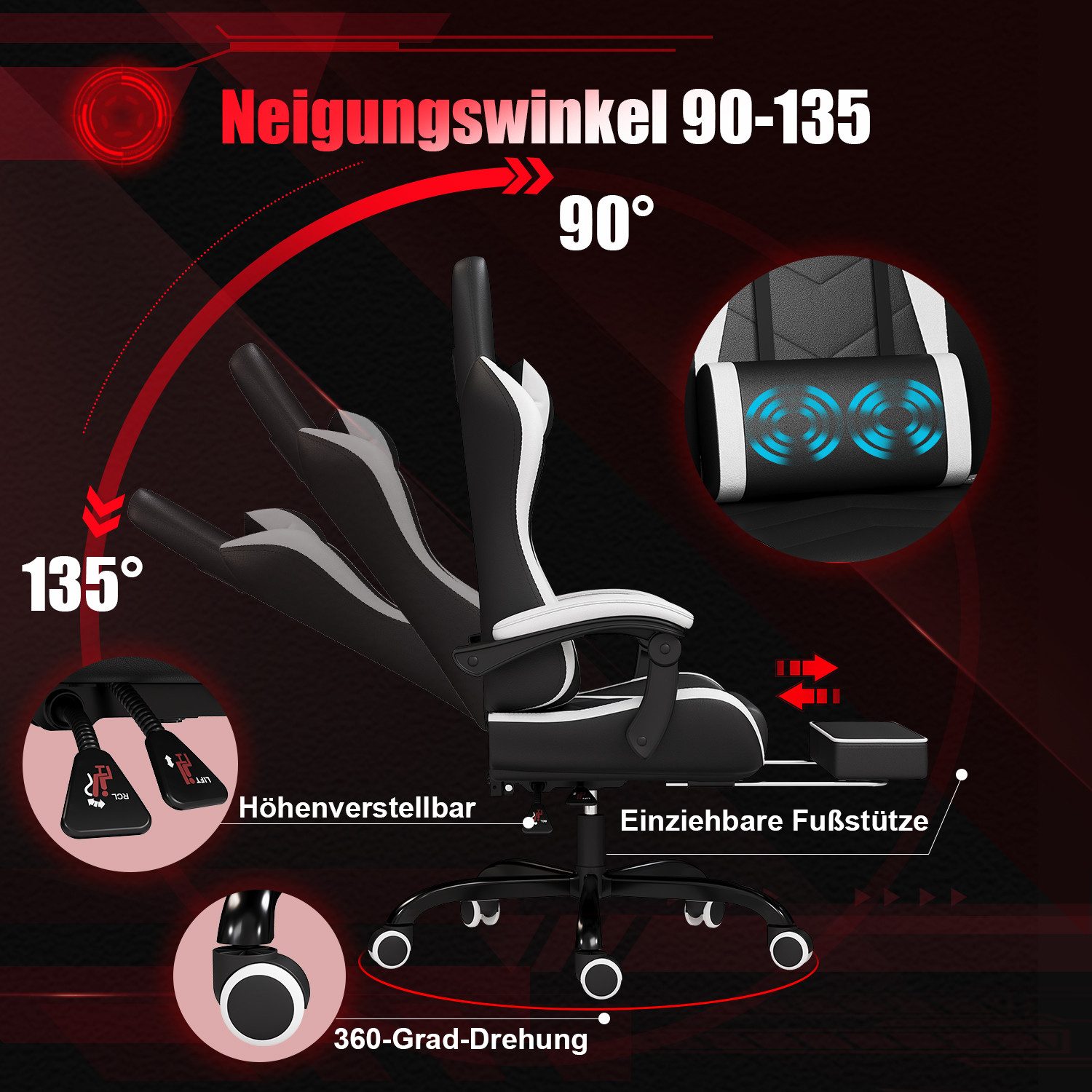 HOMALL Gaming-Stuhl Massagestuhl mit Fußstützen, Rückenlehne günstig online kaufen