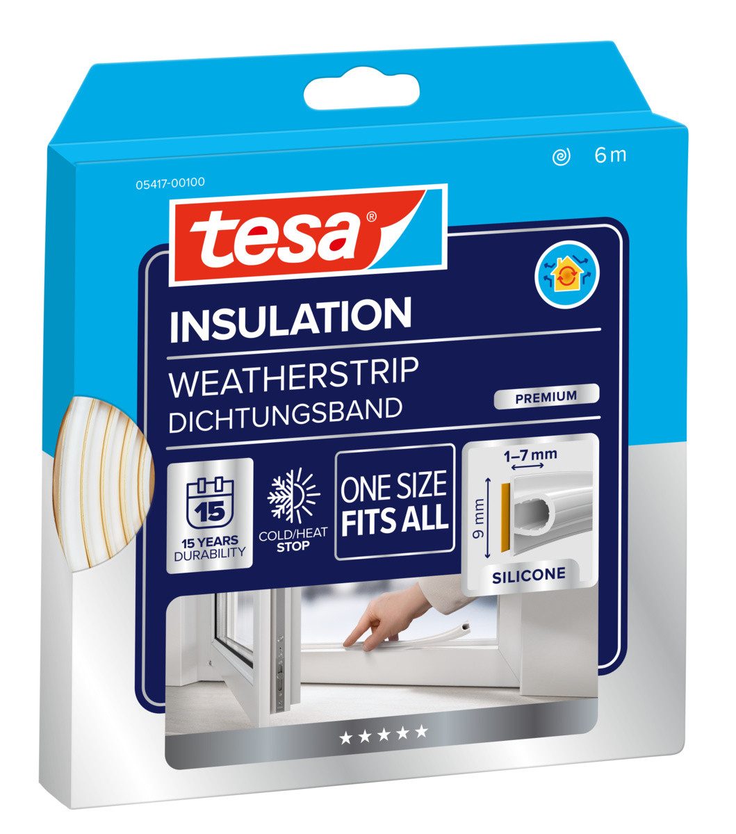 tesa Dichtband INSULATION Dichtungsband Premium - Selbstklebende Silikondichtung (1-St) zum Isolieren von Spalten an Fenstern und Türen
