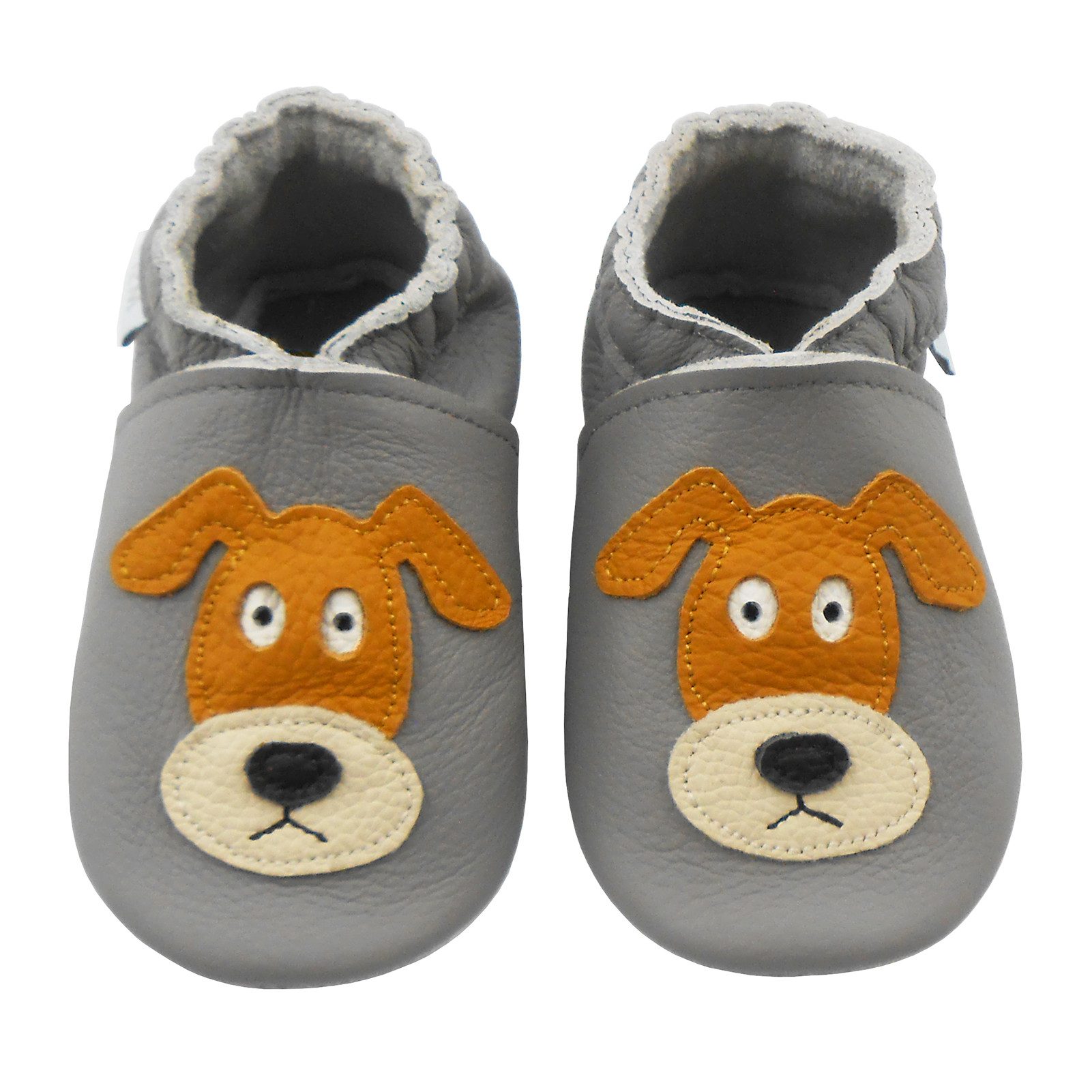 Basrakids Weiche Leder Krabbelschuh Hausschuhe Lederpuschen Hund grau Krabbelschuh Handgenäht, weiche, leichte, flexible, rutschfest