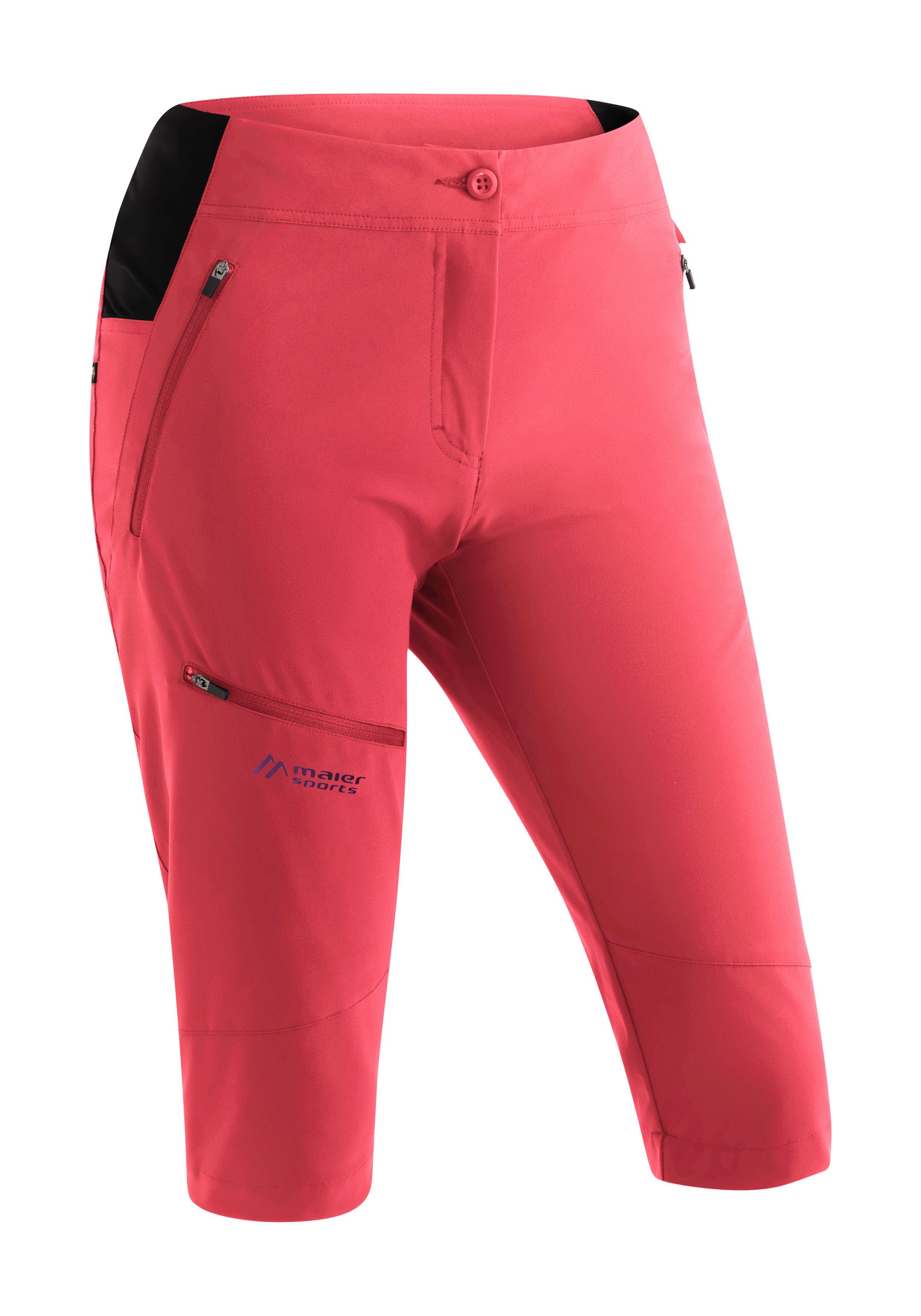 Damen Trekking-Hose Caprihose Outdoor Maier elastische Wanderhose, hellrot Capri Sports Latit Vario