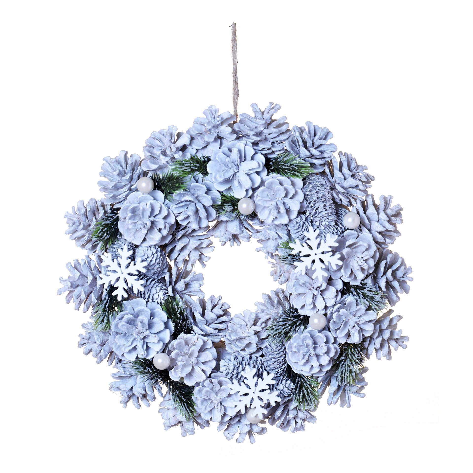 Small-Preis Dekokranz Türkranz Wandkranz rund Natur ø 30-35 cm Winter Weihnachten, natürliche und künstliche Materialien Weiß