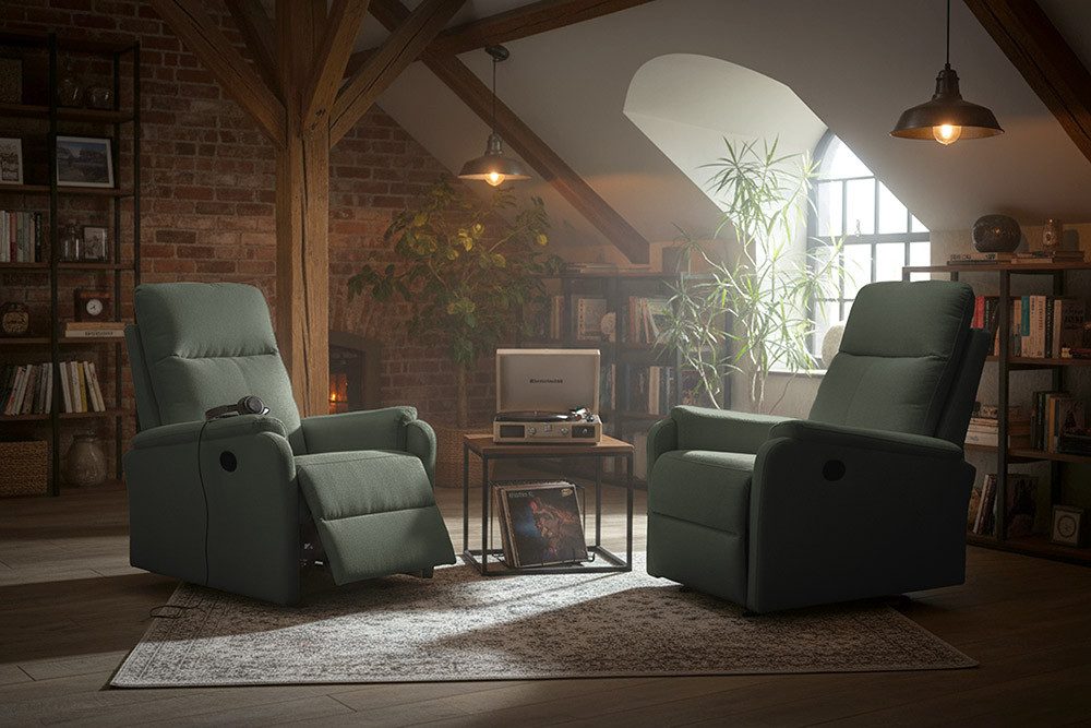 riess-ambiente TV-Sessel HOLLYWOOD grün -Strukturstoff, mit Liegeposition, elektrisch, Federung (Einzelartikel, 1-St), klappbarer Kinosessel - ideal für Schlaf-, Wohnzimmer und Home-Kinos