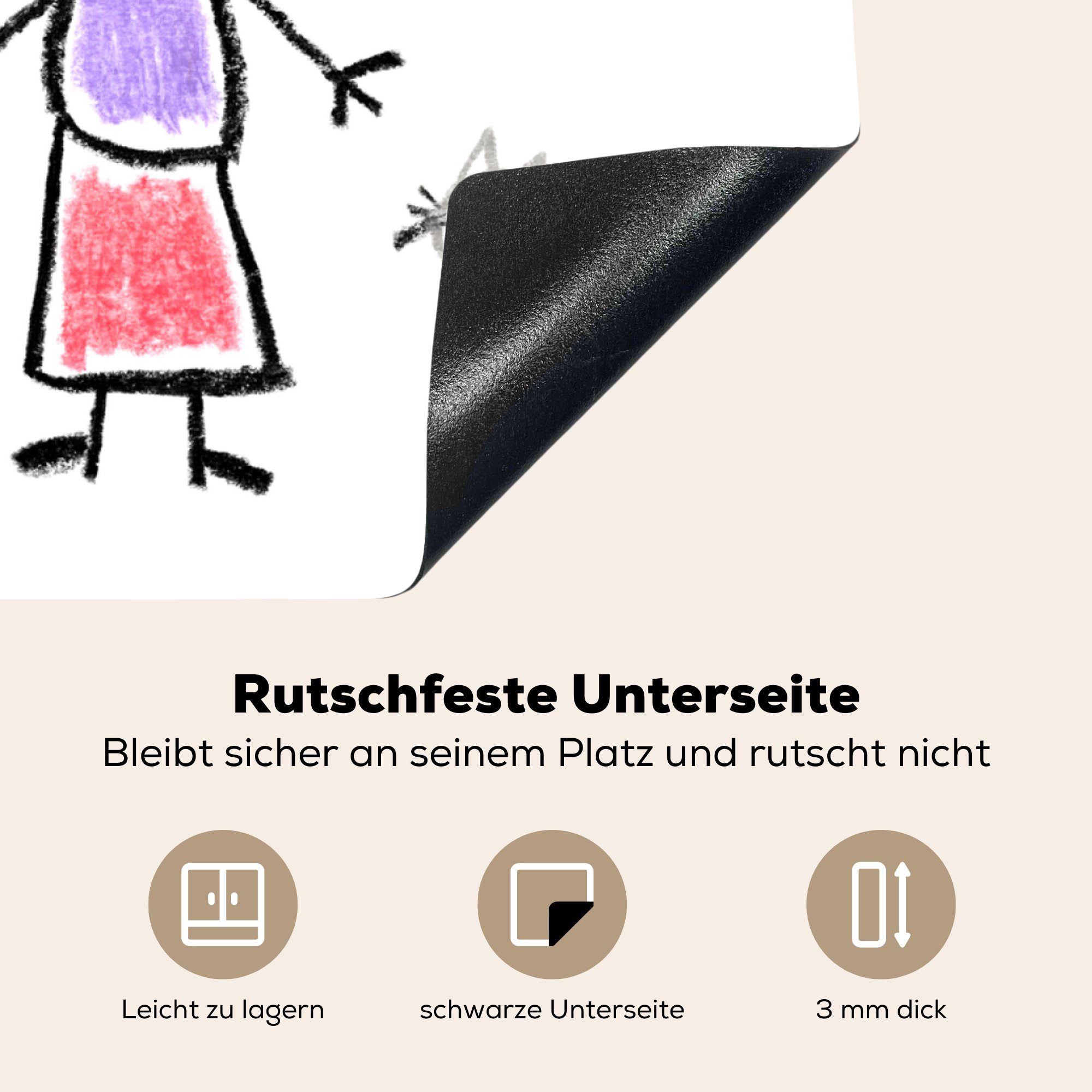 Vinyl, mit tlg), Herdblende-/Abdeckplatte MuchoWow für cm, Ceranfeldabdeckung, einem Arbeitsplatte (1 einer 78x78 küche Haus, Illustration Familie