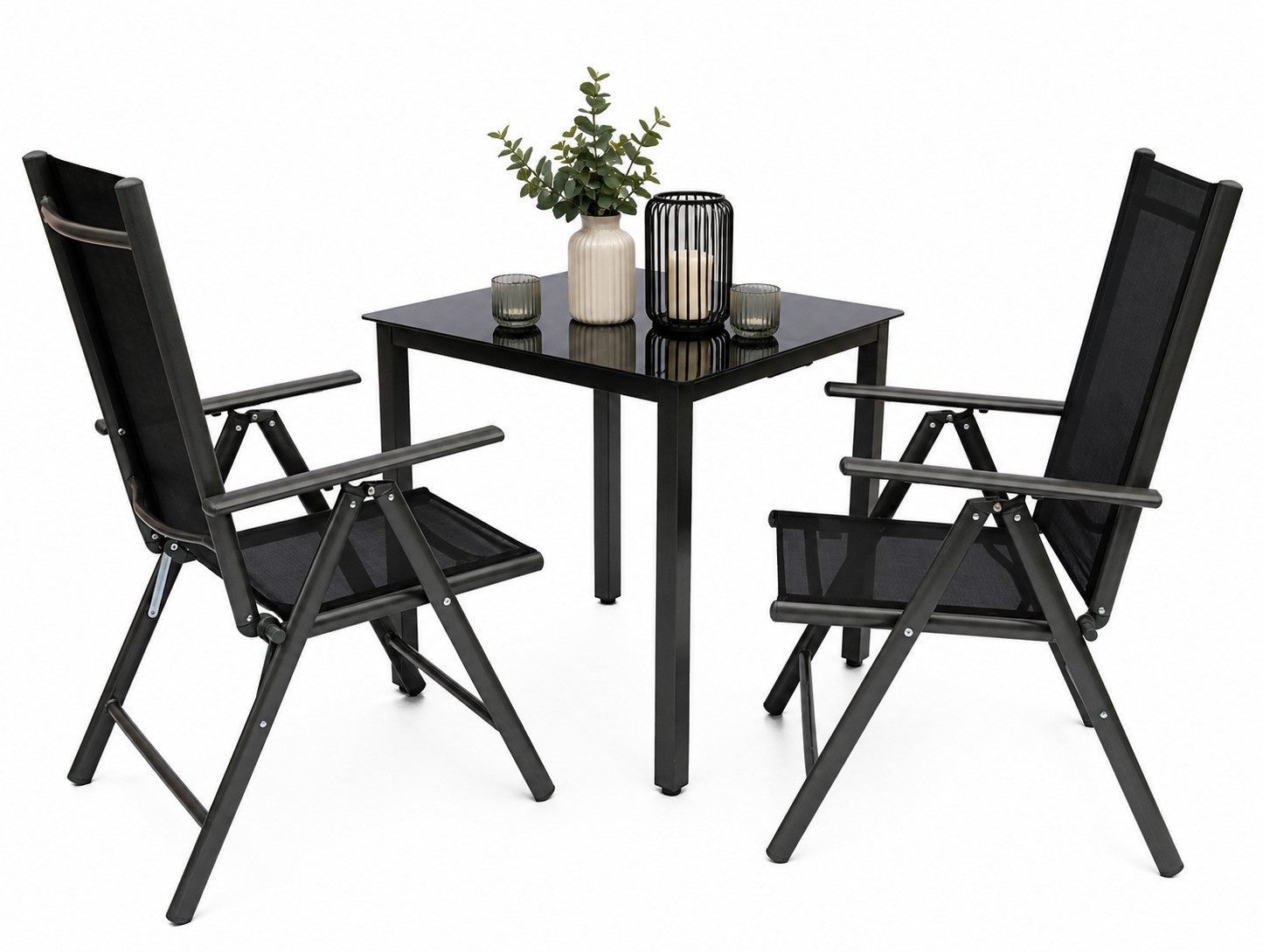 VCM Garten-Essgruppe 3 tlg. Gartenmöbel-Set Miami 2 Stühle Tisch 80x80 , (Set, 3-tlg., 1x Tisch 2x Stuhl), 76x140x80cm Gartenset, Sitzgruppe