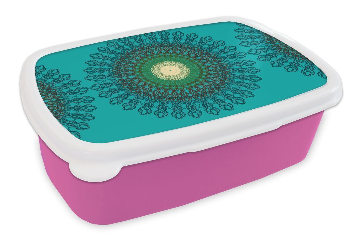 MuchoWow Lunchbox Mandala - Gestaltung - Muster - Filigran, Kunststoff, (2-tlg), Brotbox für Erwachsene, Brotdose Kinder, Snackbox, Mädchen, Kunststoff rosa