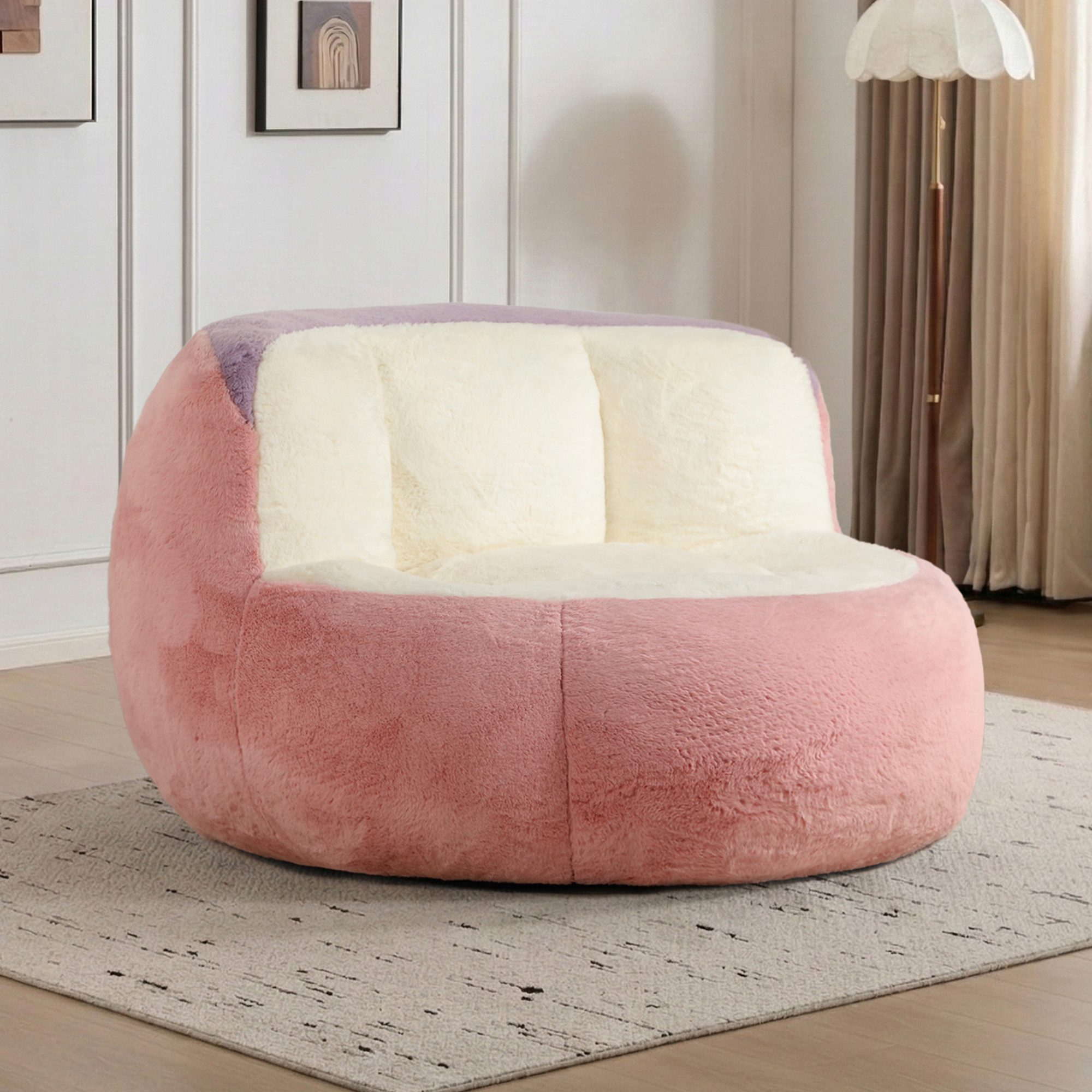 Leawin Relaxliege Sofas Wohnzimmer Bean Bag Sessel aus weichem Kunstfell, Mit Schaumstoffflocken, Tragegriff und rutschfester Unterseite