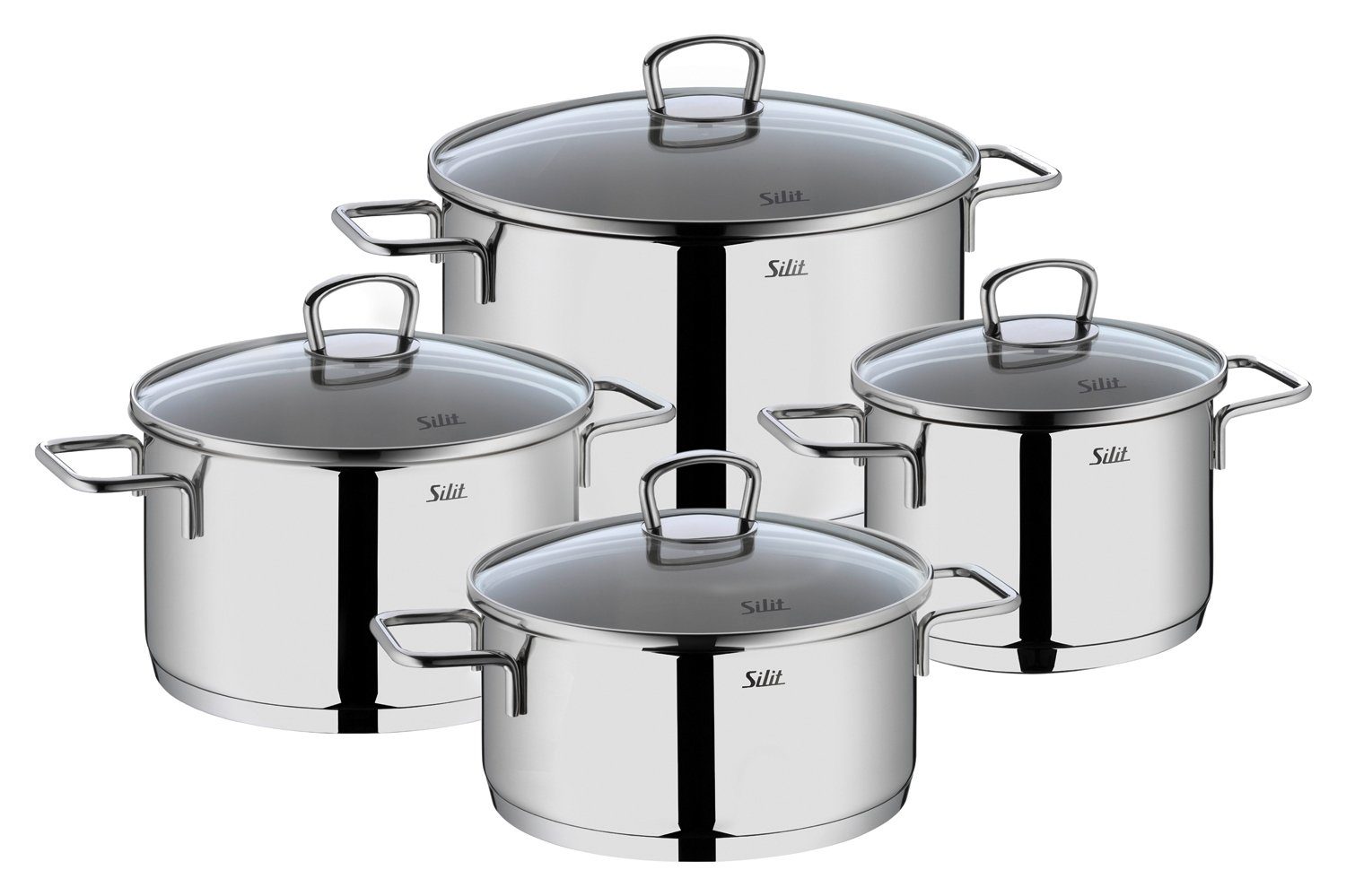 Silit Topf-Set ALICANTE, mit Glasdeckel, Spülmaschinengeeignet, Cromargan® Edelstahl Rostfrei 18/10 (Set, 4-tlg), Induktion