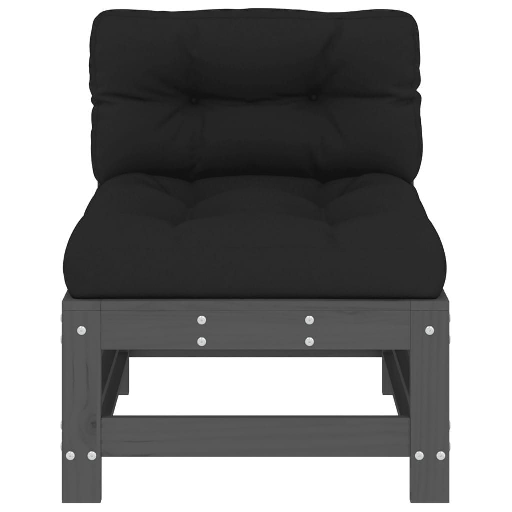 vidaXL Gartenlounge-Mittelteil, Mittelsofa mit Kissen Grau Massivholz Kiefer