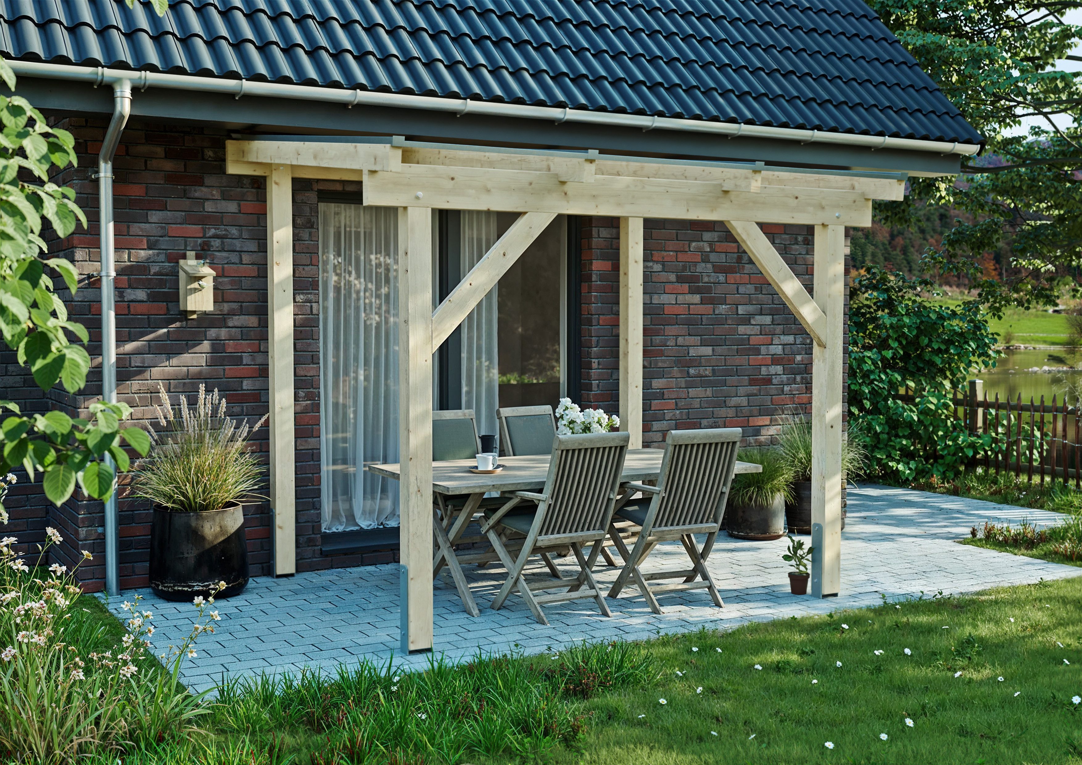 KONIFERA Terrassendach Atlas, BxT: 308,4x250 cm, Bedachung Hohlkammerplatten, Bausatz aus naturbel. Leimholz mit lichtdurchl. Polycarbonat-Pultdach