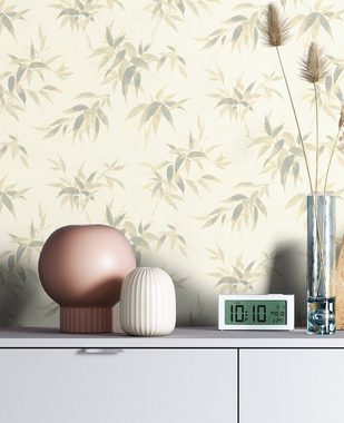 Newroom Vliestapete, Creme Tapete Zweige Modern - Botanisch Dschungeltapete Beige Floral Blätter Modern für Wohnzimmer Schlafzimmer Küche