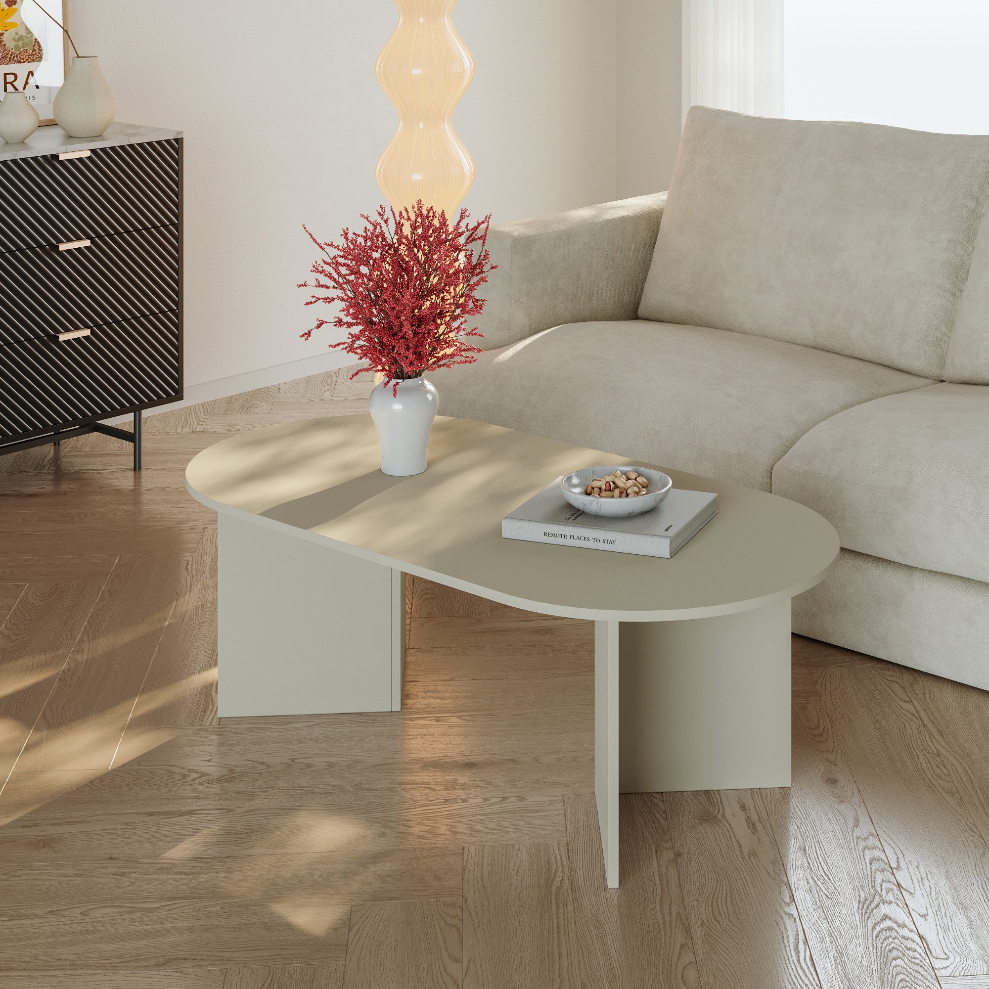 en.casa Couchtisch, »Kynd« 119 x 60 x 40 cm mit ovaler Tischplatte Sandfarb günstig online kaufen