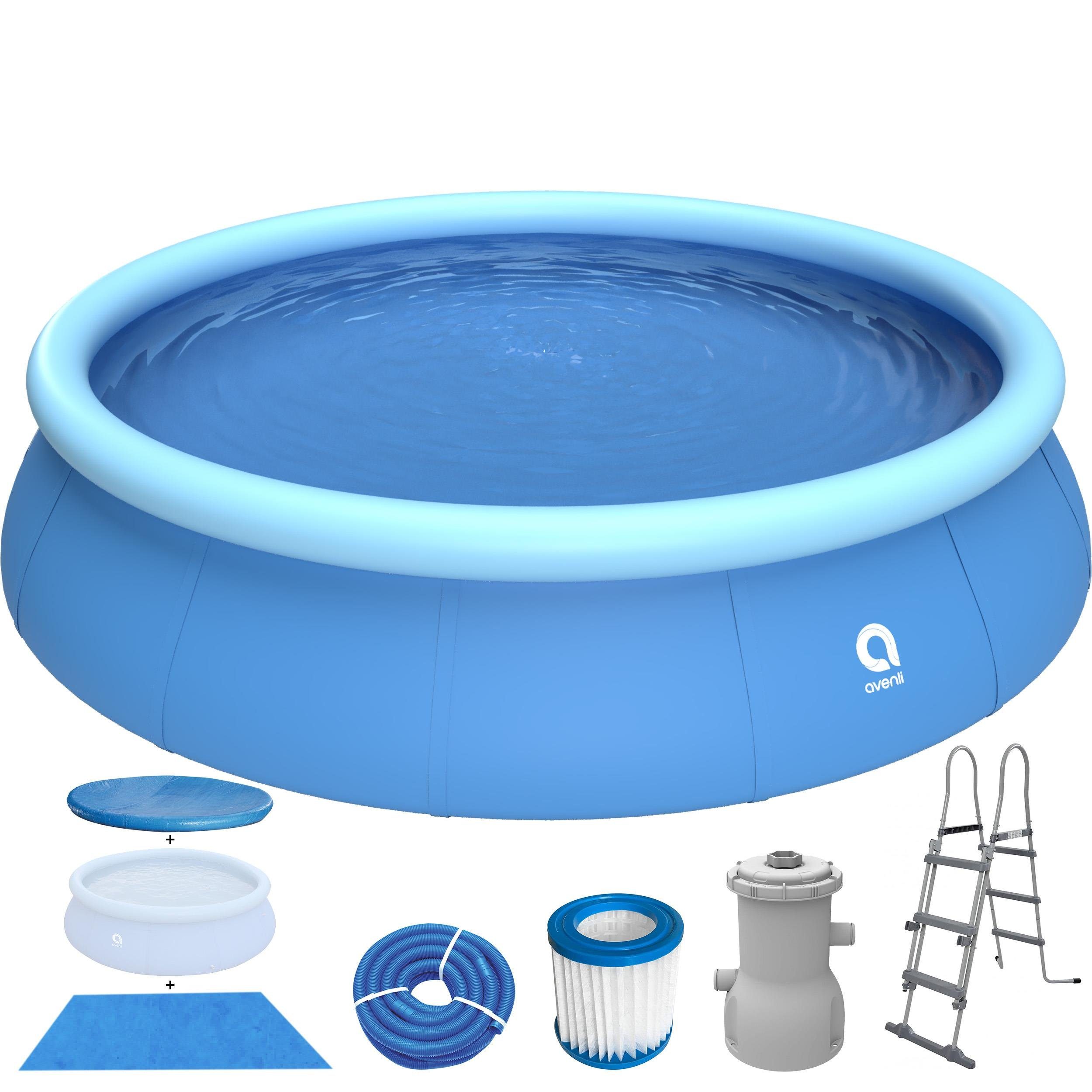 Avenli Quick-Up Pool »Prompt Set Pool Komplettset Ø 450 x 90 cm«  (Aufstellpool, Quick Up Pool mit Filterpumpe, Leiter, Abdeckung und  Bodenschutz), Swimmingpool inklusive Filterpumpe, Filterkartusche, Abdeckung,  Bodenschutz und Leiter online kaufen