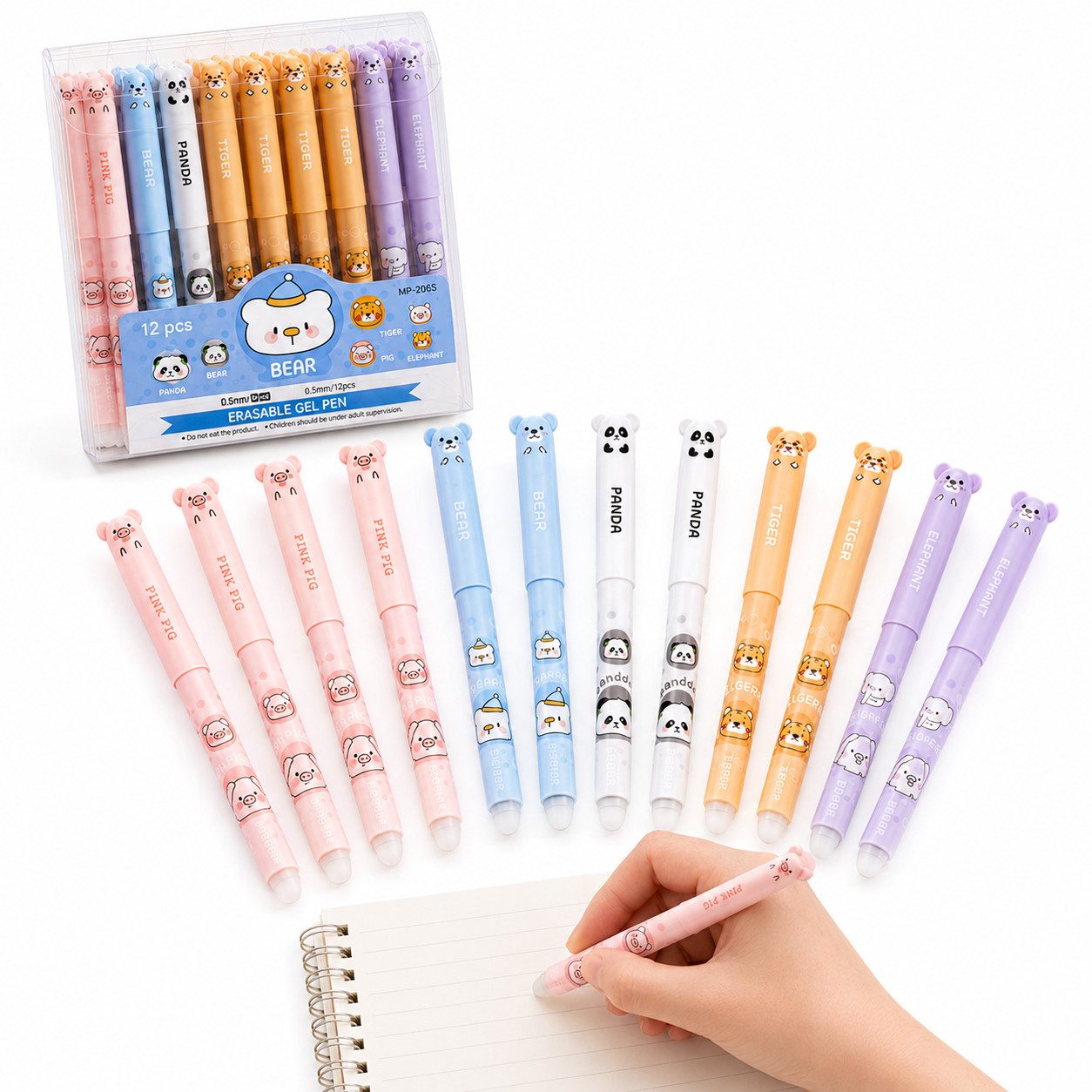 Fyrove Gelschreiber Kappen‑Gelstift radierbar ABS‑Gehäuse, Kinder‑Schreibstift, (Set, 12-tlg., Leichtes und strapazierfähiges ABS‑Gehäuse), Niedliche Cartoon‑Motiv‑Stifte in verschiedenen, kindgerechten Designs