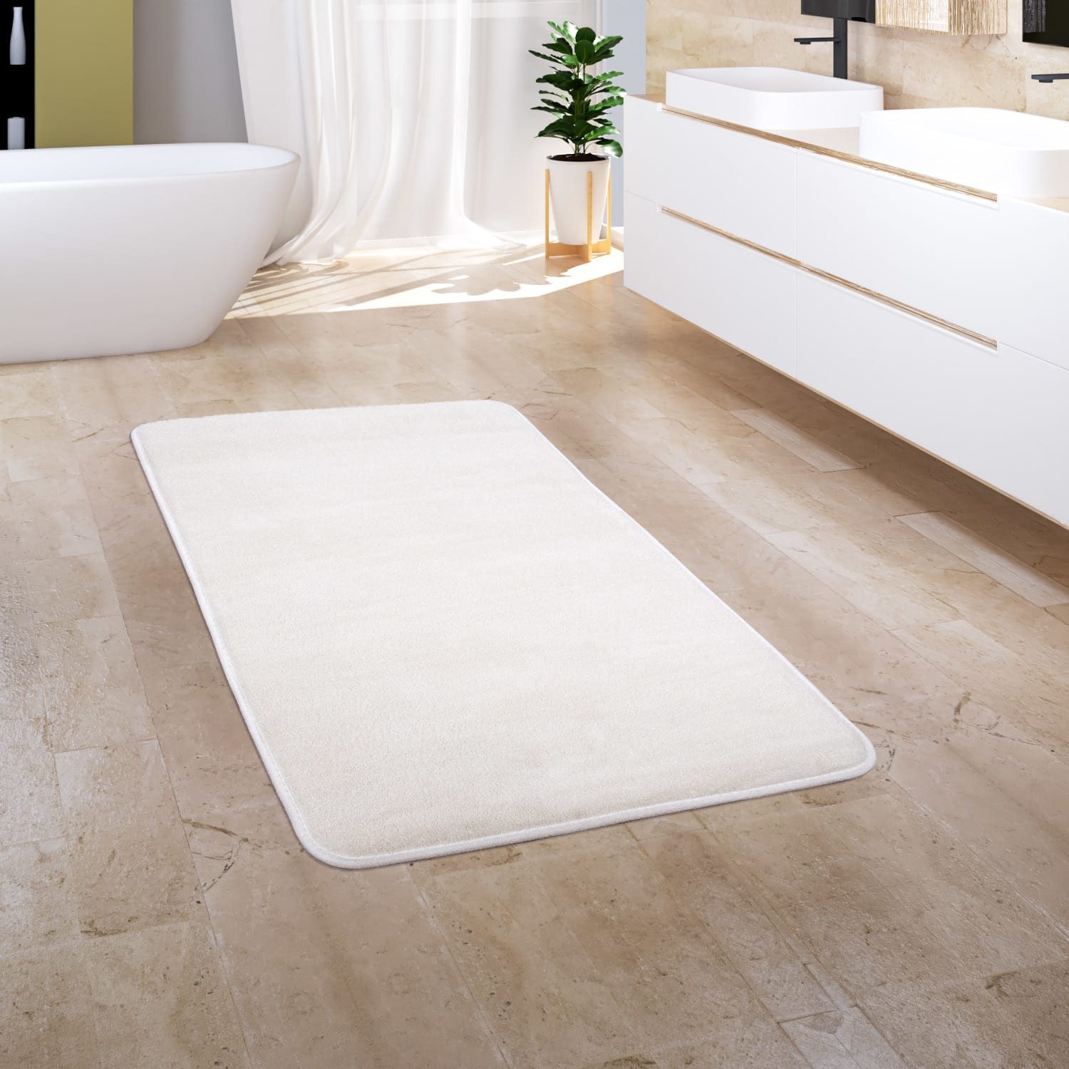KADIMA DESIGN Teppich waschmaschinenwaschbar Unifarben Flur Waschbarer Teppich Badezimmer, Rechteckig, Höhe: 5 mm, Florhöhe: 1 mm, 100% Polyester, Rechteckig, 50x80cm, Creme