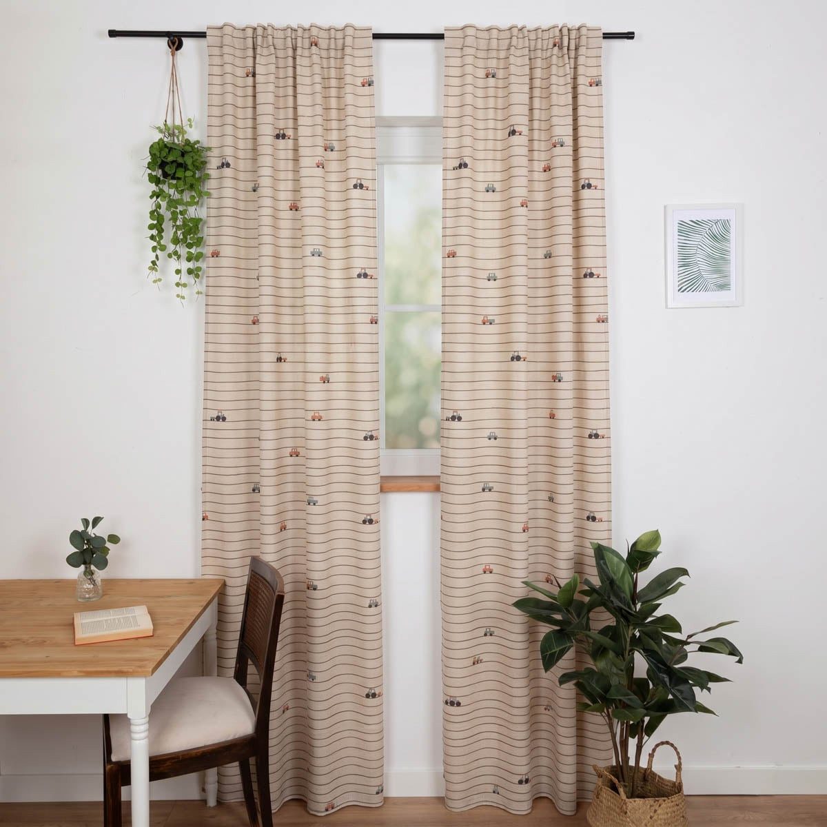 SCHÖNER LEBEN. Vorhang Vorhang Leinenlook Fahrzeuge Streifen natur bunt 245x130cm, Smokband, blickdicht, Baumwolle, aus recyceltem Material