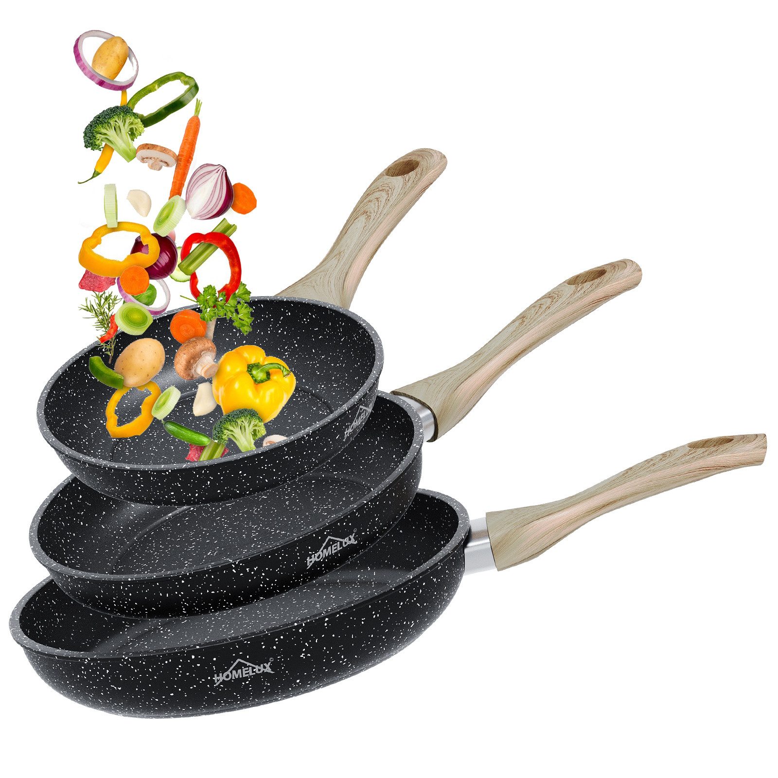 HOMELUX Pfannen-Set Pfanne 20/24/28 cm, 3tlg Bratpfanne, Pfanne Induktion, Aluminium (3-tlg., Pfannenset), Indukion