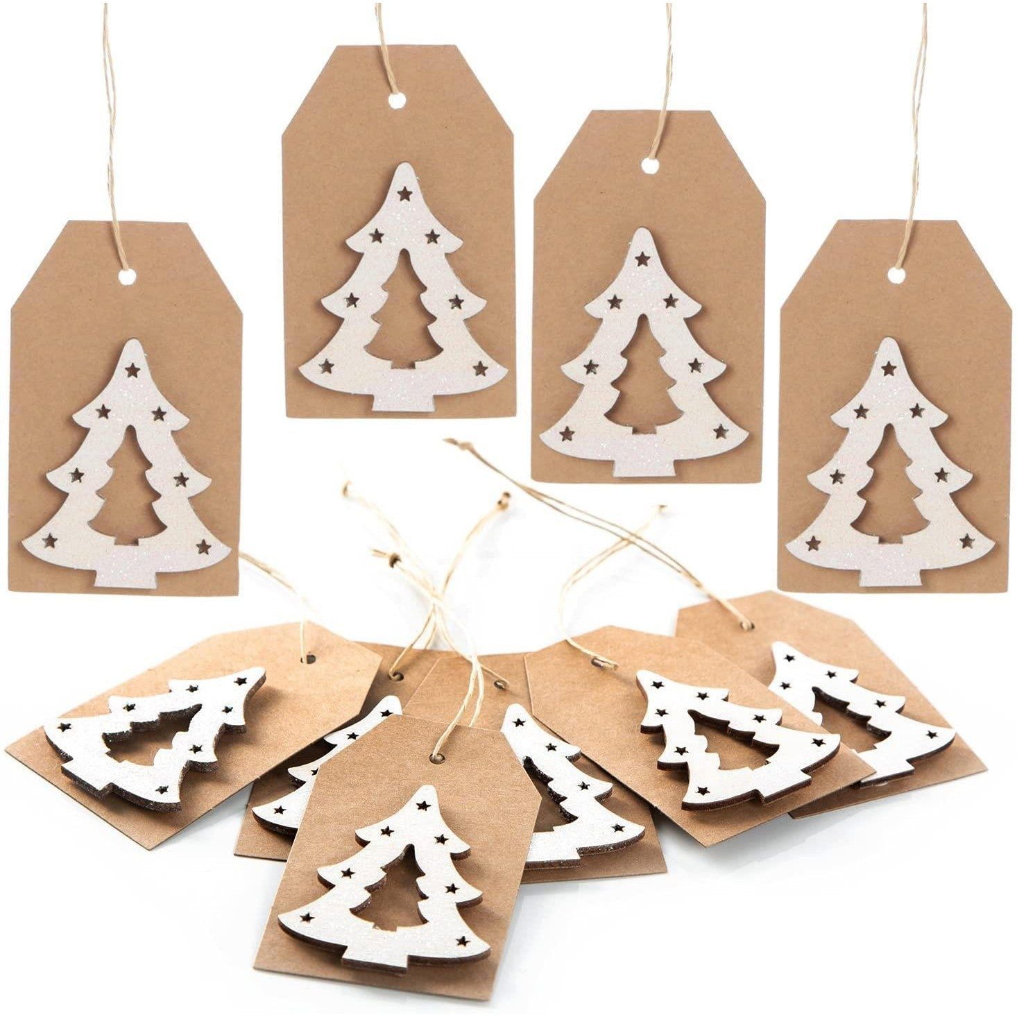 Logbuch-Verlag Baumbehang 10 Kraftpapieranhänger zum Beschriften mit glitzerndem Tannenbaum