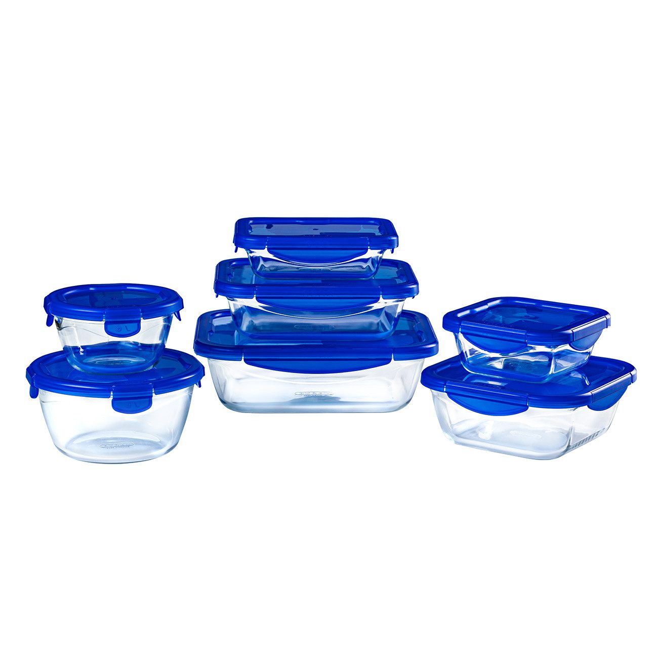 PYREX Frischhaltedose Cook&Go, Bundle aus 7 luft- und tropfdichten Frischhaltedosen, (Aufbewahrungsset, 7-teiliges Set), Hitzebeständiges Borosilikatglas, BPA-frei, ideal für Meal Prep