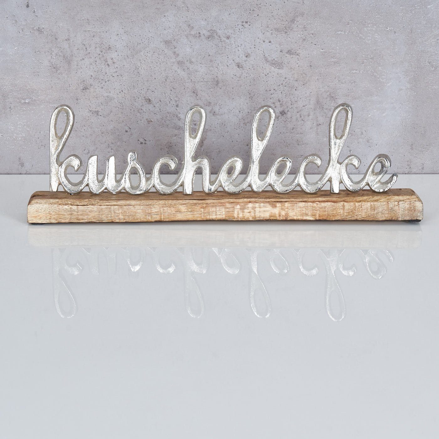 Levandeo® Deko-Schriftzug, Schriftzug Kuschelecke L40cm Holz Tischdeko 1 Mango Silber Variante Geschenk