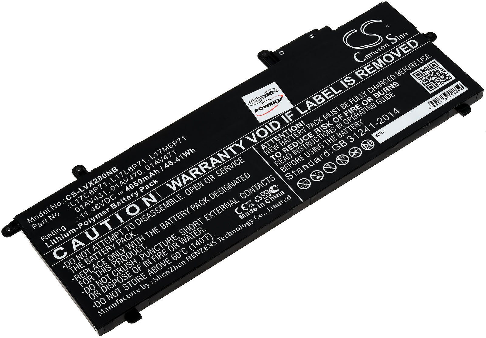 Powery Akku für Lenovo ThinkPad X280 CHK Laptop-Akku 4050 mAh (11.46 V)