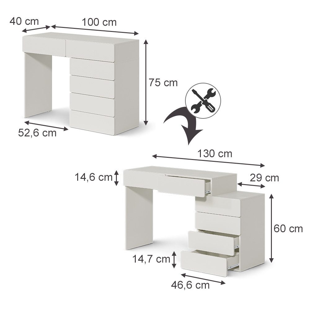 Vicco Schminktisch Alvia, Weiß, 100 cm mit 6 Schubladen (1-St)