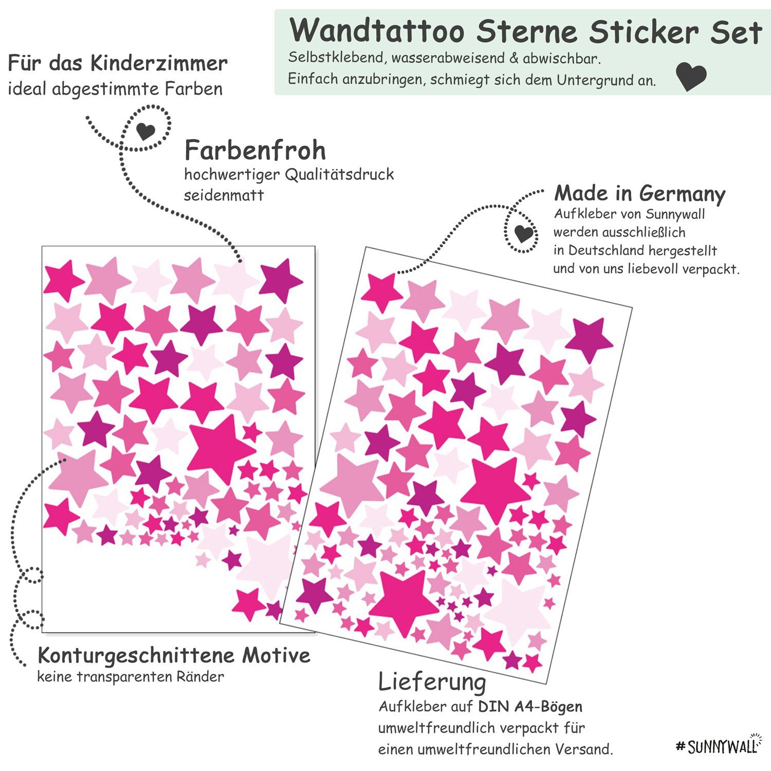 Sunnywall Wandtattoo Sterne Aufkleber Stars Wandsticker bunt, Sternenhimmel Wandtattoo, konturgeschnitten