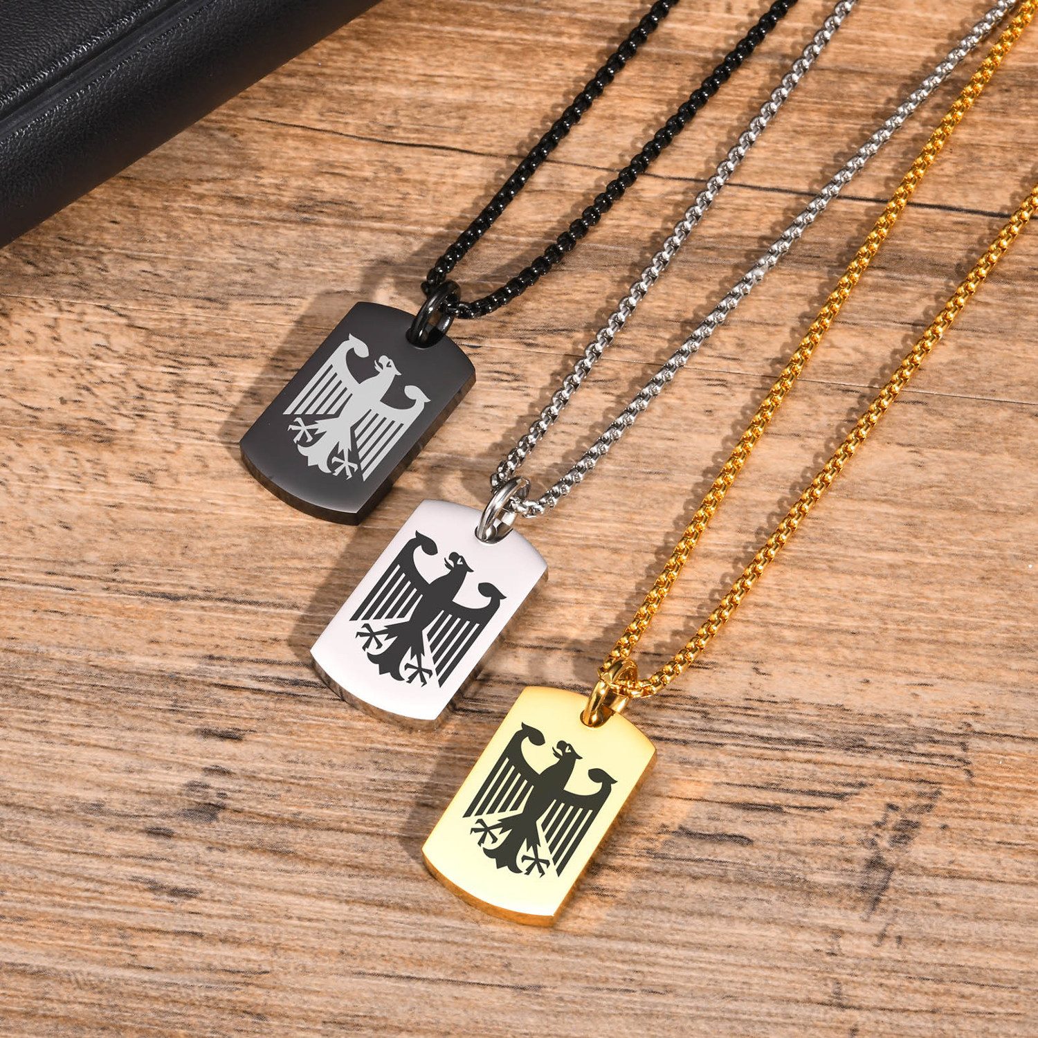 KARMA Kette mit Anhänger Halskette Adler Schwarz, Silber oder Gold Herren (Männer Herrenhalskette modern), Edelstahl 60 cm Kette Herrenschmuck – Bild 4 von 5