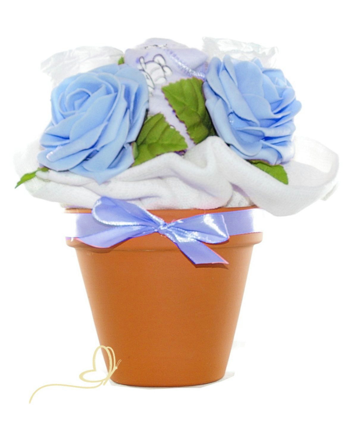 Neugeborenen-Geschenkset Windeltorte Blumenstrauß im Tontopf