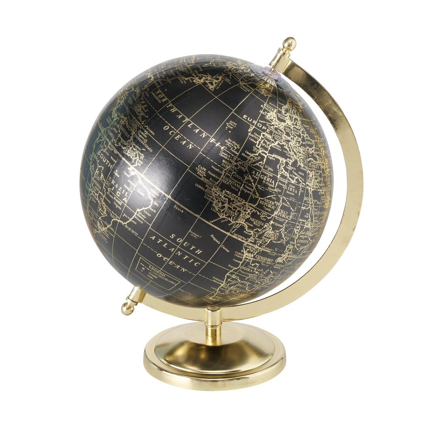 BOLTZE GRUPPE GmbH Dekoobjekt Dekorativer Globus mit goldener Sockel, Ø 20 cm (Deko-Objekt, Deko-Objekt)