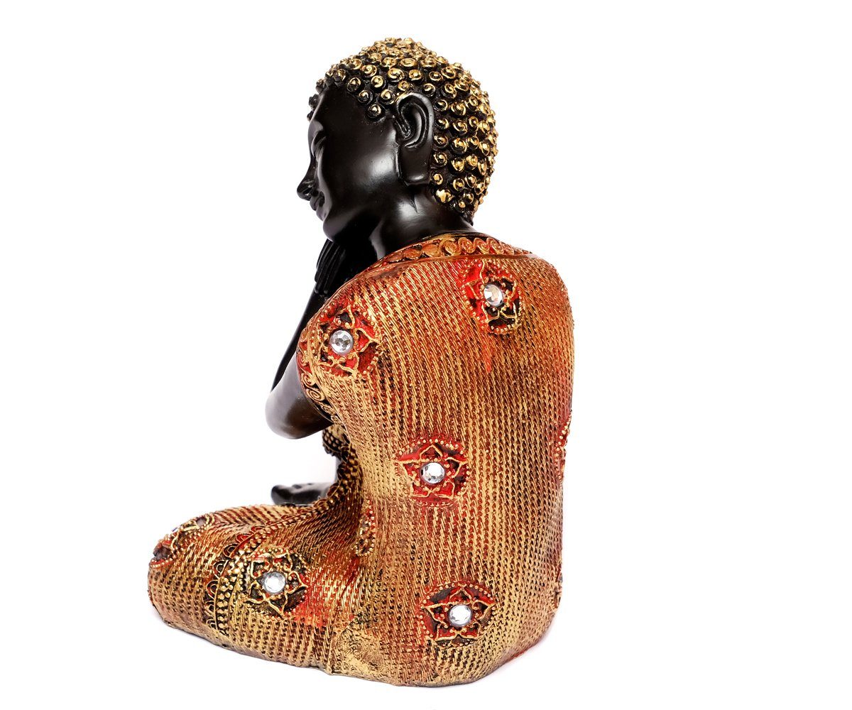 Buddha Dekofigur Buddha Thai-Buddha Feng cm Brillibrum aus 16 Meditierend Shui ruhend sitzend Dekofigur Buddha-Figur Polyresin Schwarz-Goldfarbene schlafend