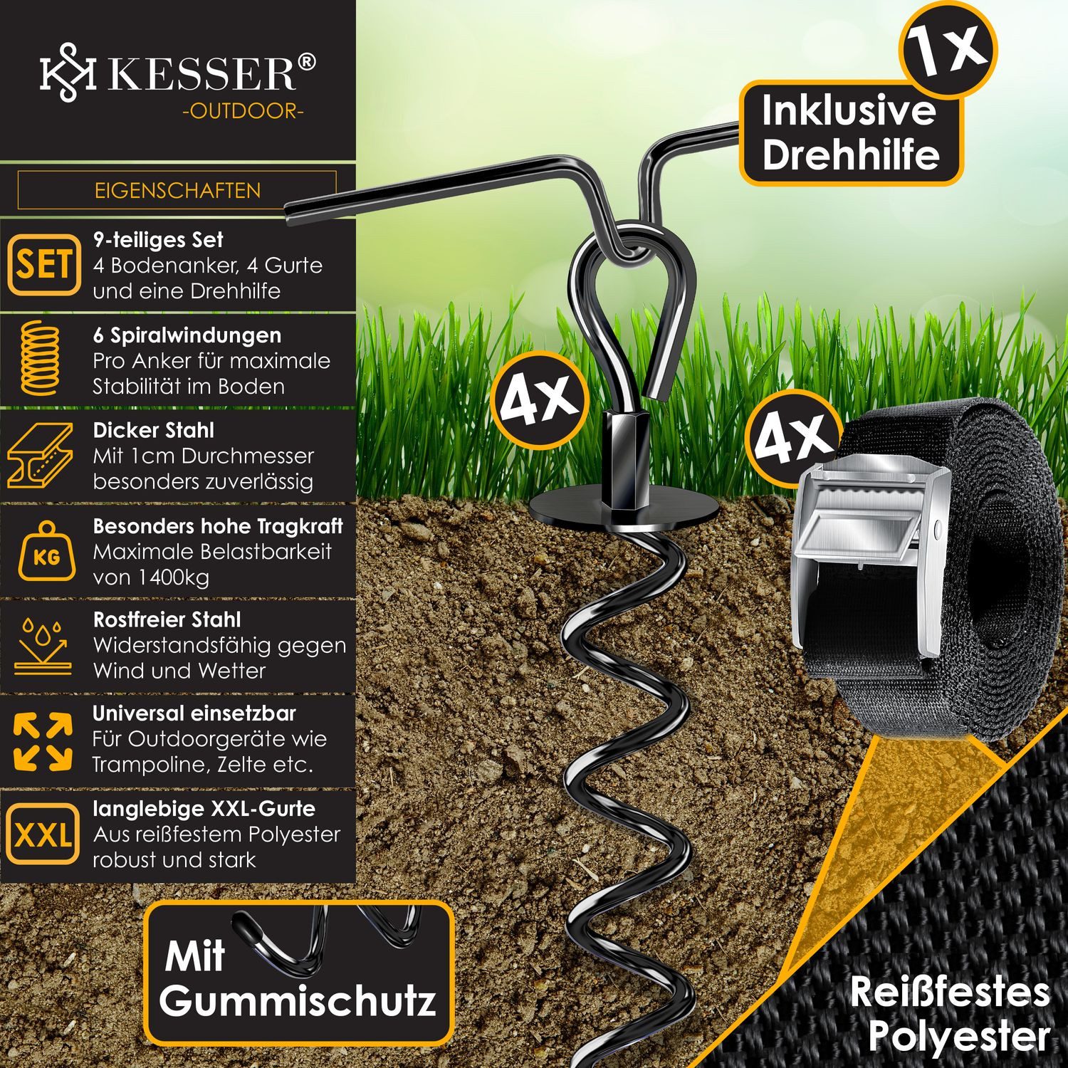 KESSER Bodenanker 4 Erdanker 9-teiliges Set Befestigung für Trampolin Schau günstig online kaufen