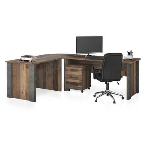 Moebel-Eins Schreibtisch, CASSIA Winkelkombination, Material Dekorspanplatte, Old Wood Vintage/betonfarbig