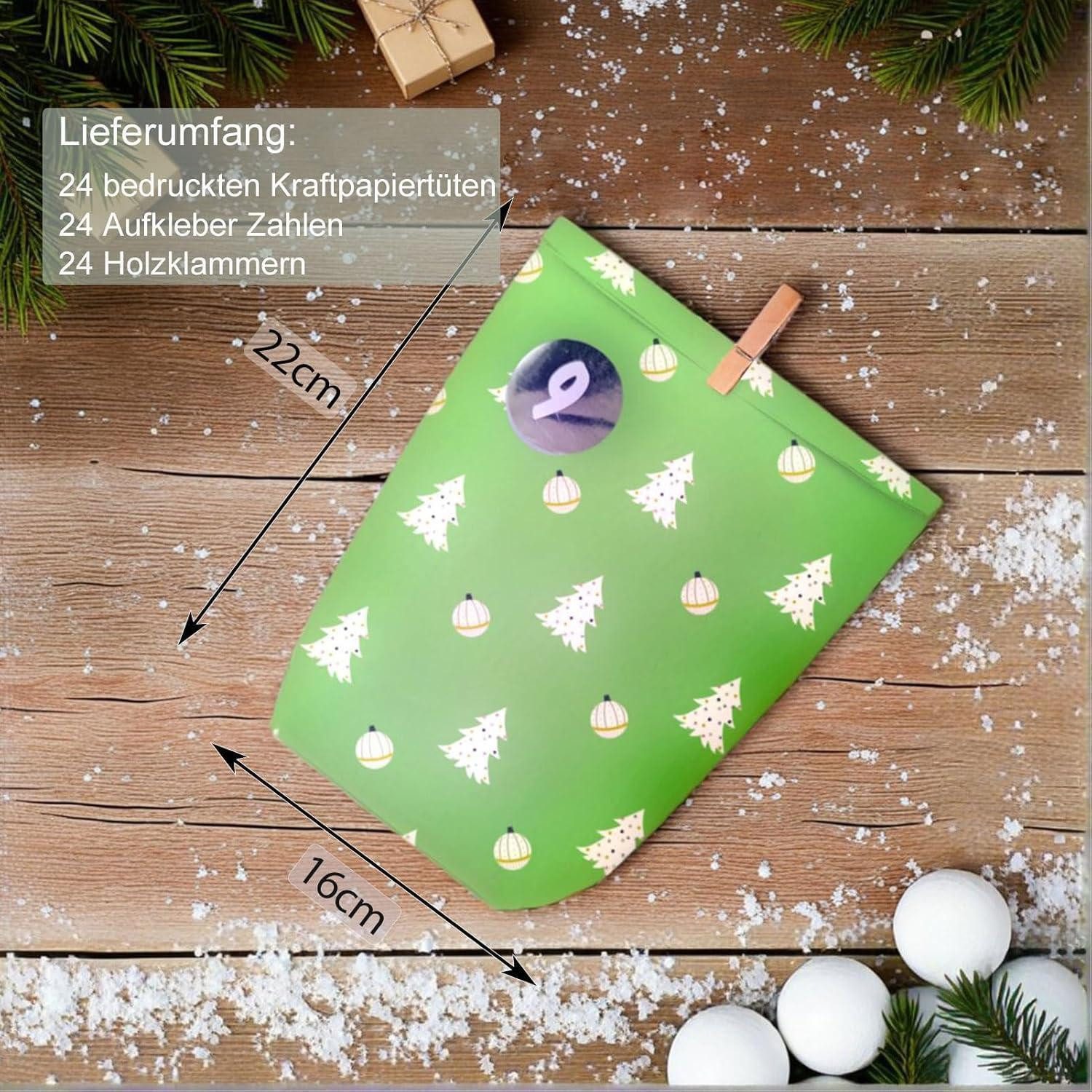 LuxusKollektion DIY-Adventskalender Adventskalender Adventstüten 24 Zahlenaufkleber Bedruckt Grün