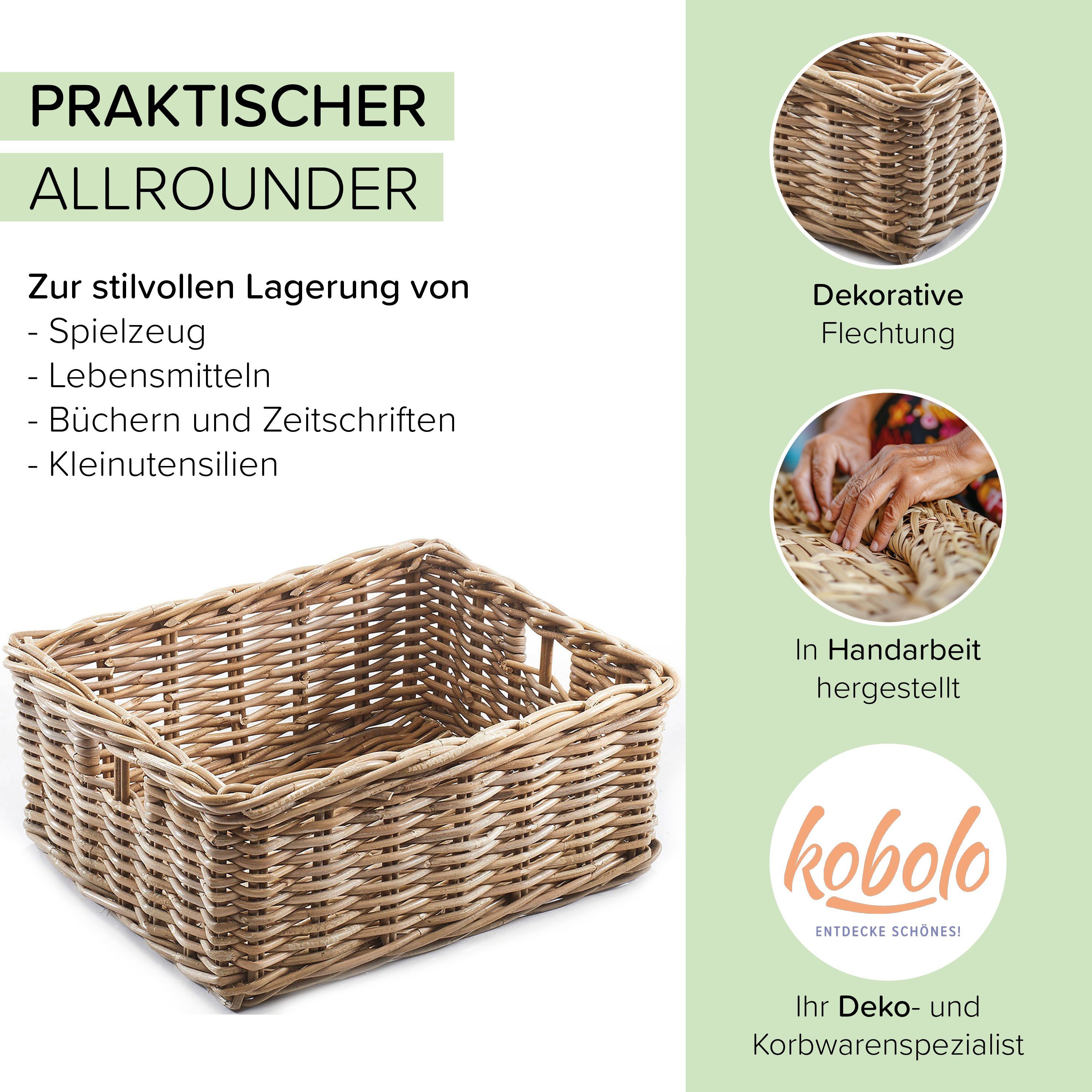 Kobolo Aufbewahrungskorb Rattankorb eckig Rattan kubu grey groß 52x40x20 cm günstig online kaufen