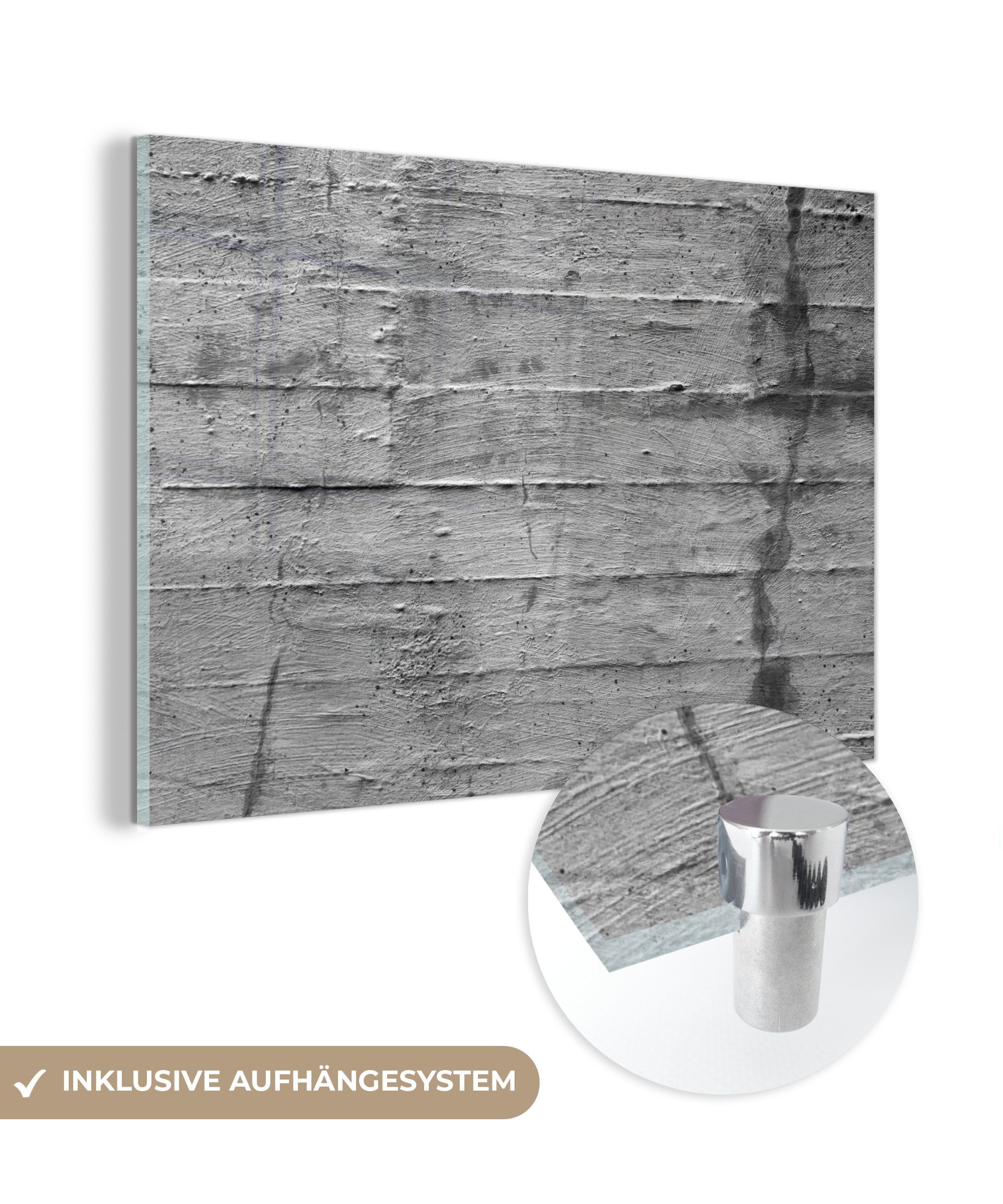 MuchoWow Acrylglasbild Betonstruktur mit Schäden - schwarz und weiß, (1 St), Acrylglasbilder Wohnzimmer & Schlafzimmer