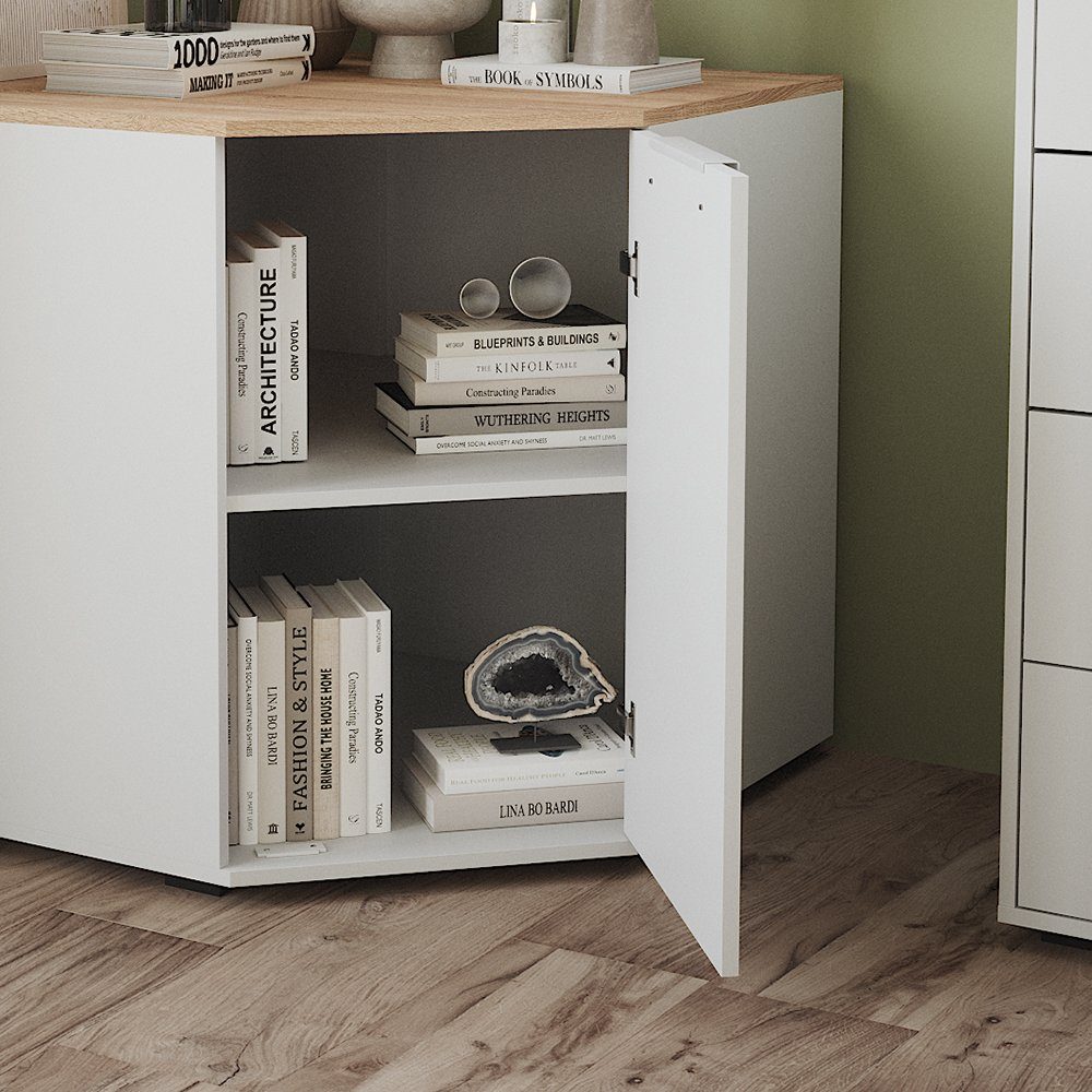 Vicco Kommode Betti, Weiß/Sonoma, 78 x 78 cm mit 1 Türen