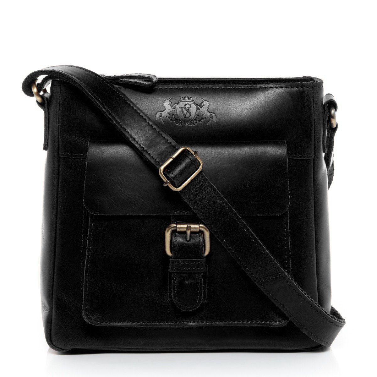 SID & VAIN Schultertasche Leder Umhängetasche YALE, Crossbody Bag Echtleder Damen, Umhängetasche schwarz