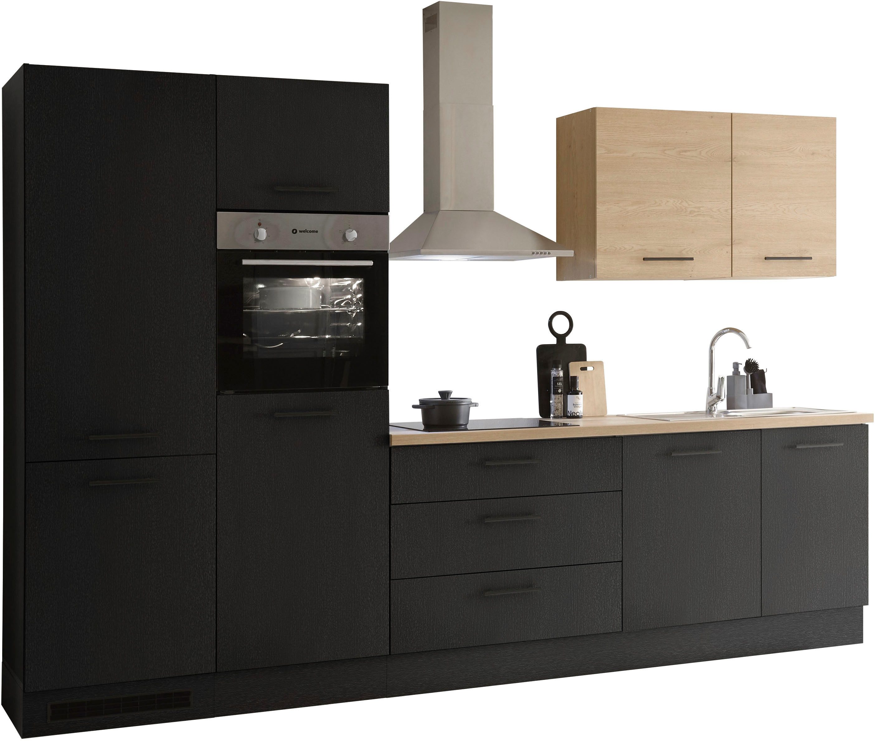KOCHSTATION Küchenzeile KS-Malfi, Breite 320cm, wahlweise mit E-Geräten, Arbeitsplatte 38mm Stärke